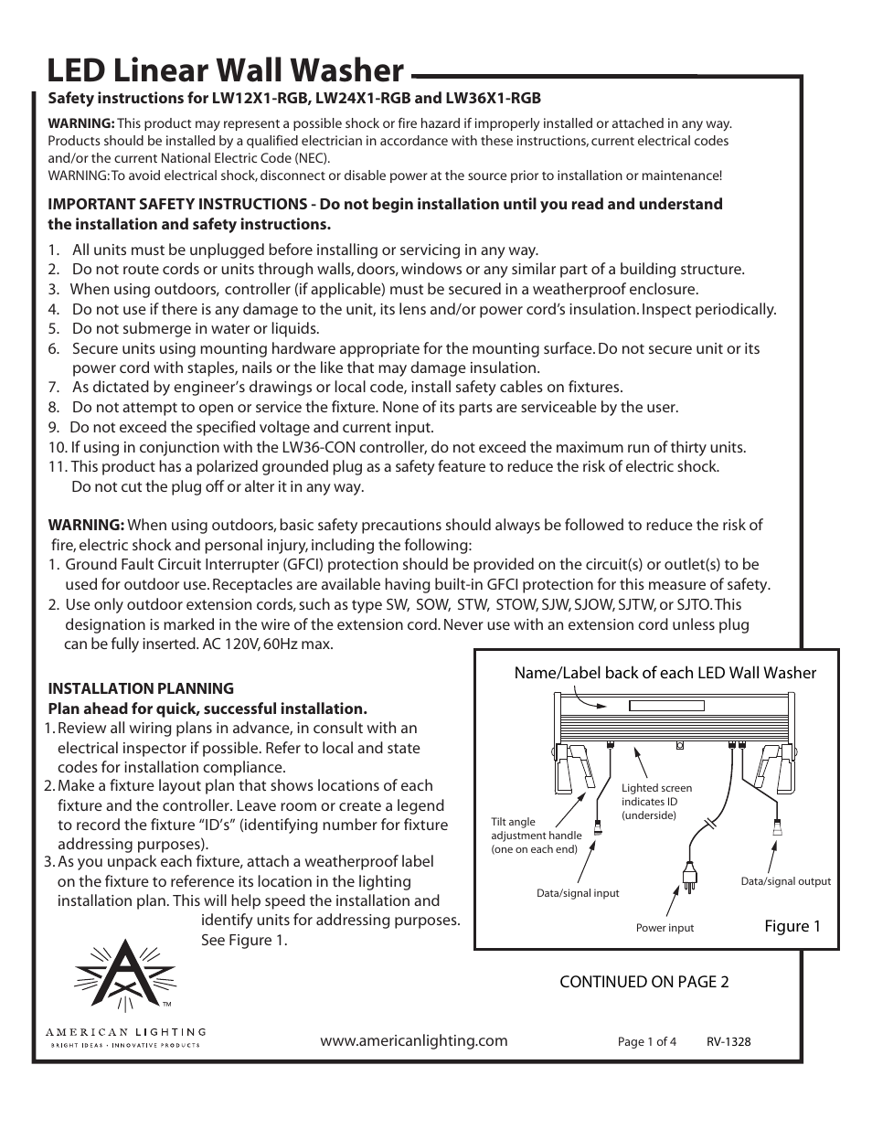 American Lighting LW36X1-RGB User Manual | 4 pages