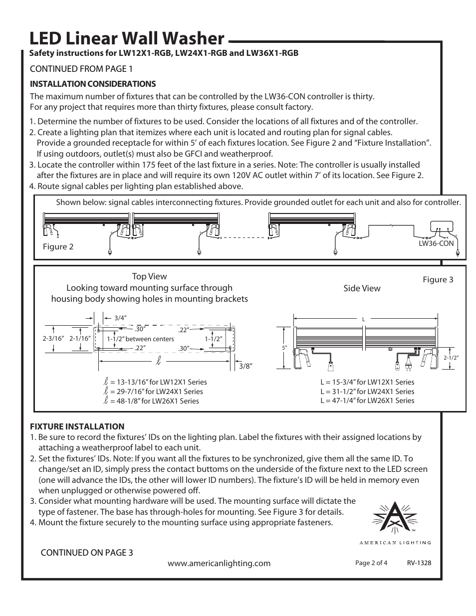 Led linear wall washer | American Lighting LW36X1-RGB User Manual | Page 2 / 4