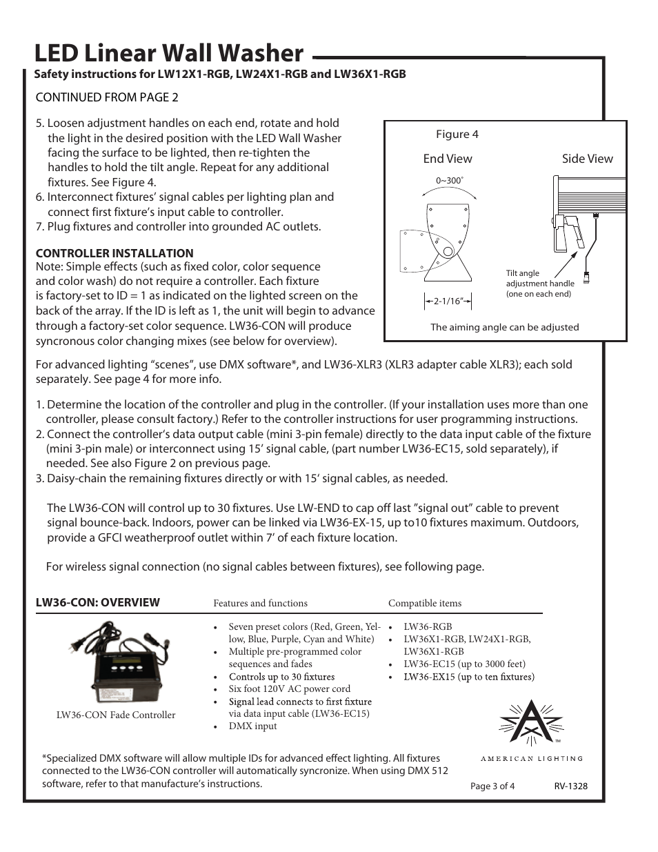 Led linear wall washer | American Lighting LW36X1-RGB User Manual | Page 3 / 4