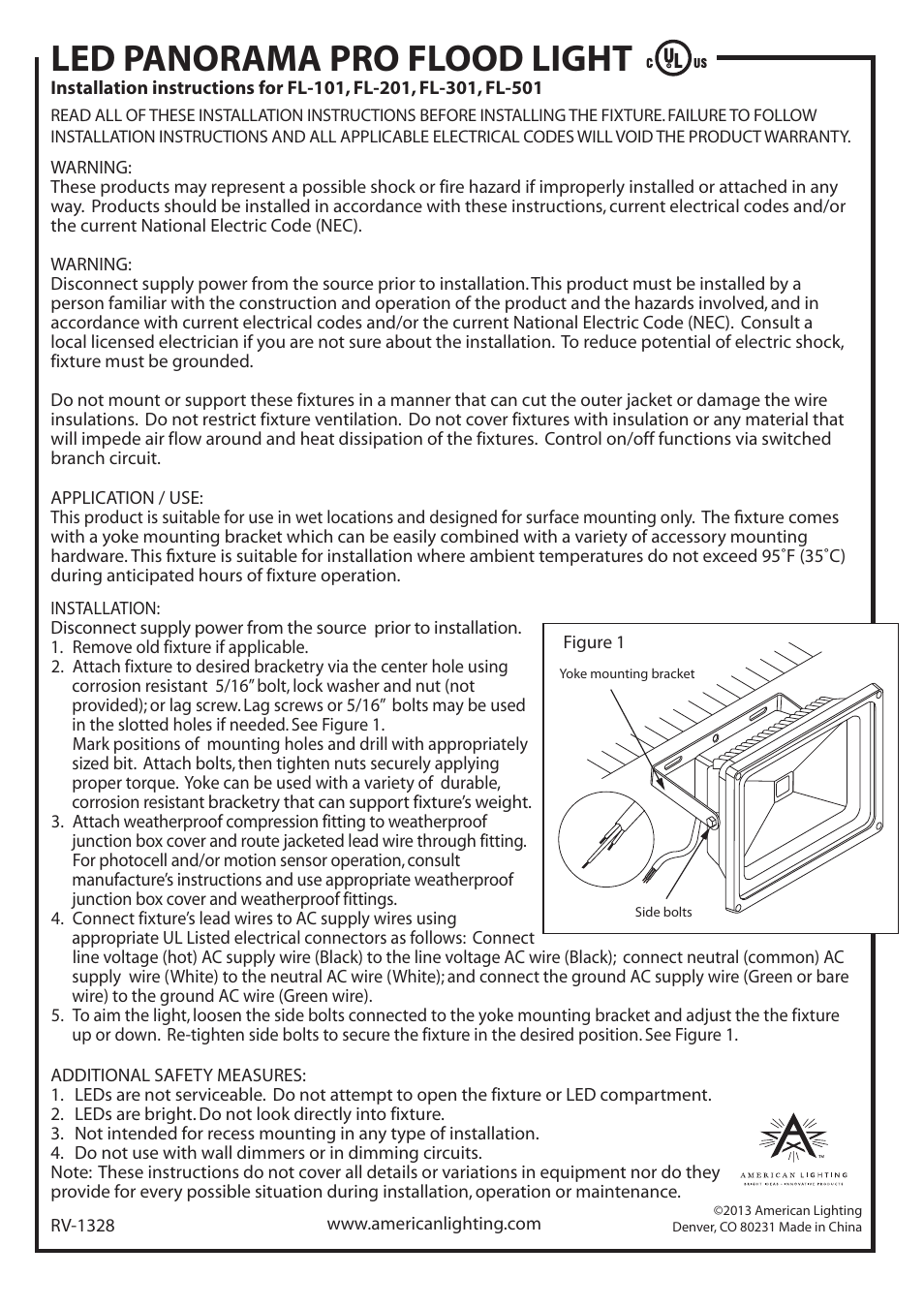 American Lighting FL-501 User Manual | 1 page