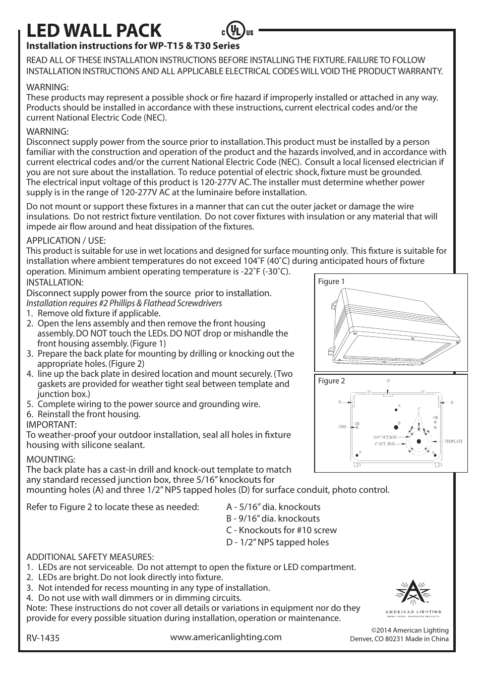 American Lighting T30 Series User Manual | 1 page