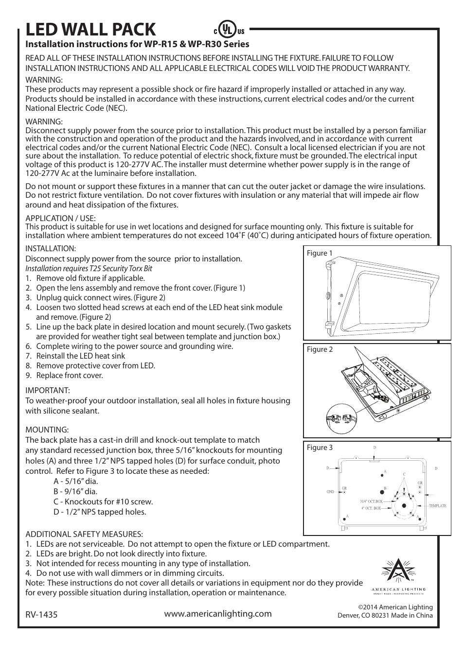 American Lighting WP-R30 Series User Manual | 1 page