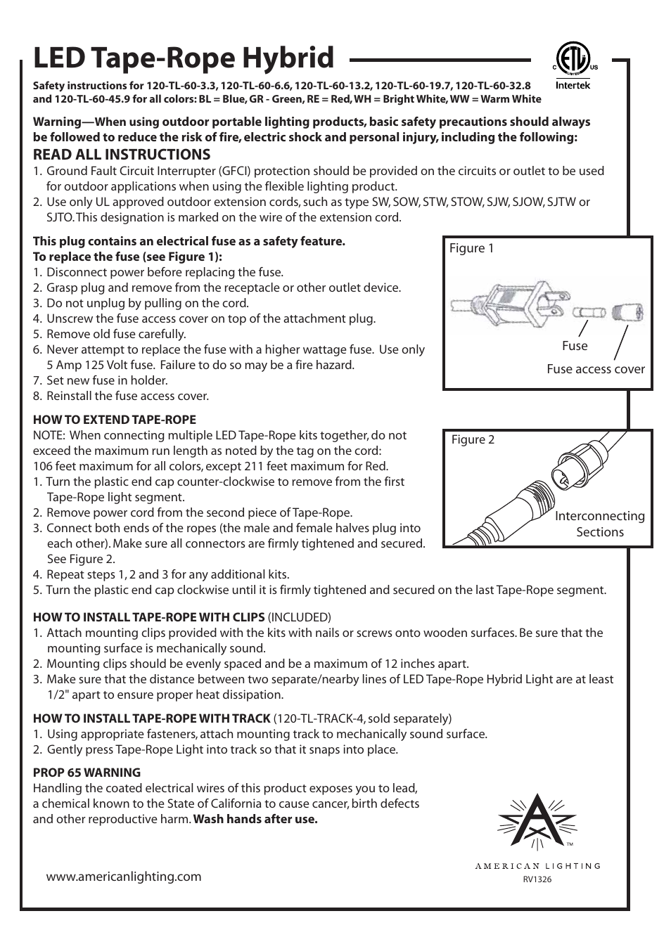 Led tape-rope hybrid | American Lighting LED Tape-Rope Hybrid User Manual | Page 2 / 2