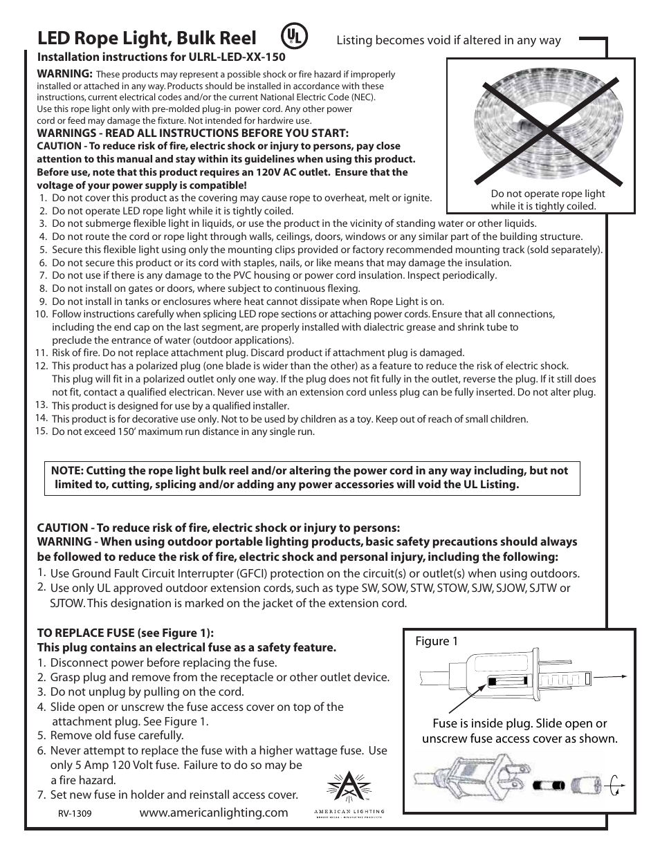 American Lighting ULRL-LED-XX-150 User Manual | 2 pages