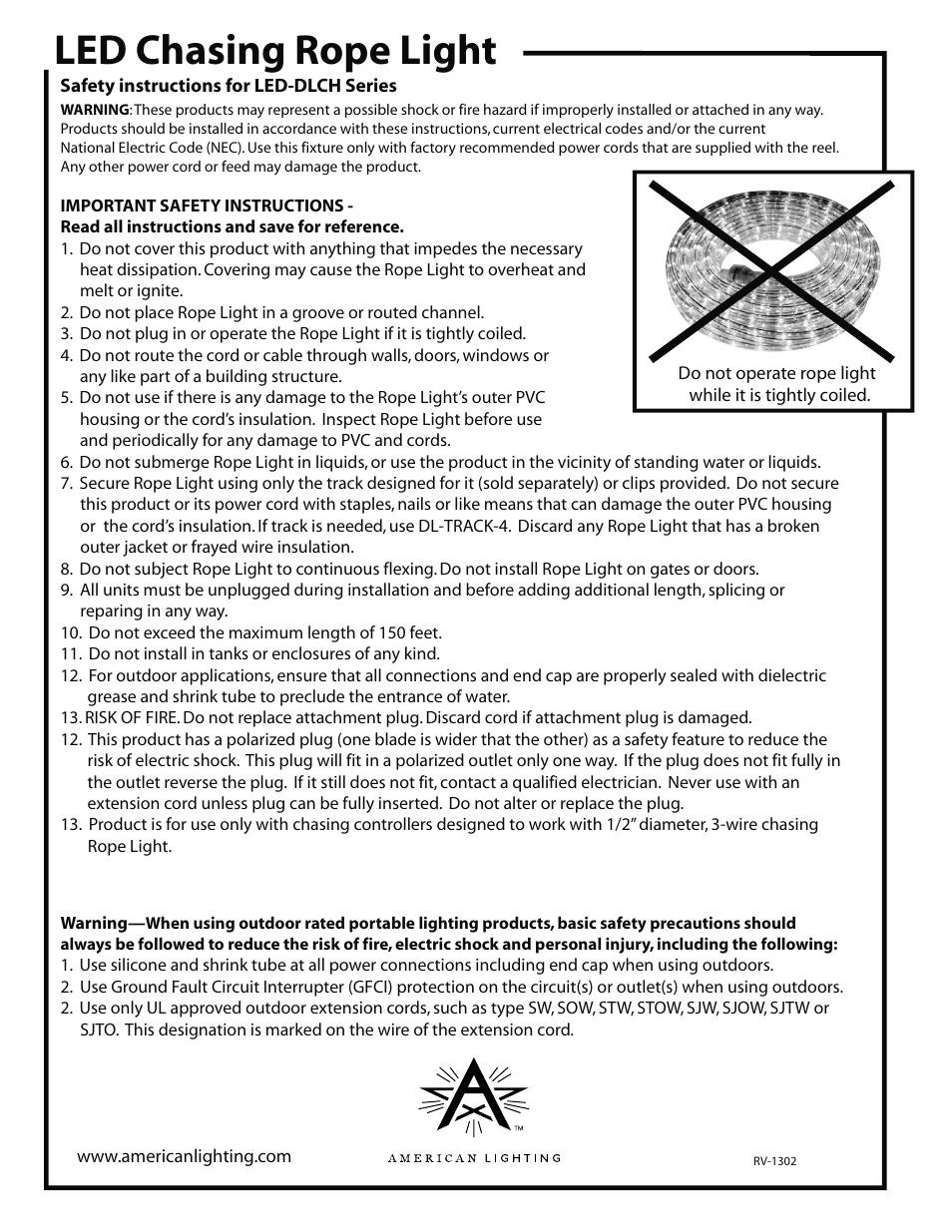 American Lighting LED-DLCH Series User Manual | 2 pages