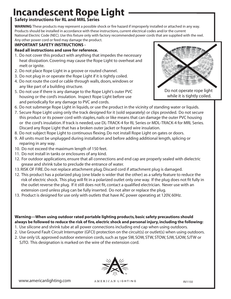 American Lighting MRL Series User Manual | 2 pages