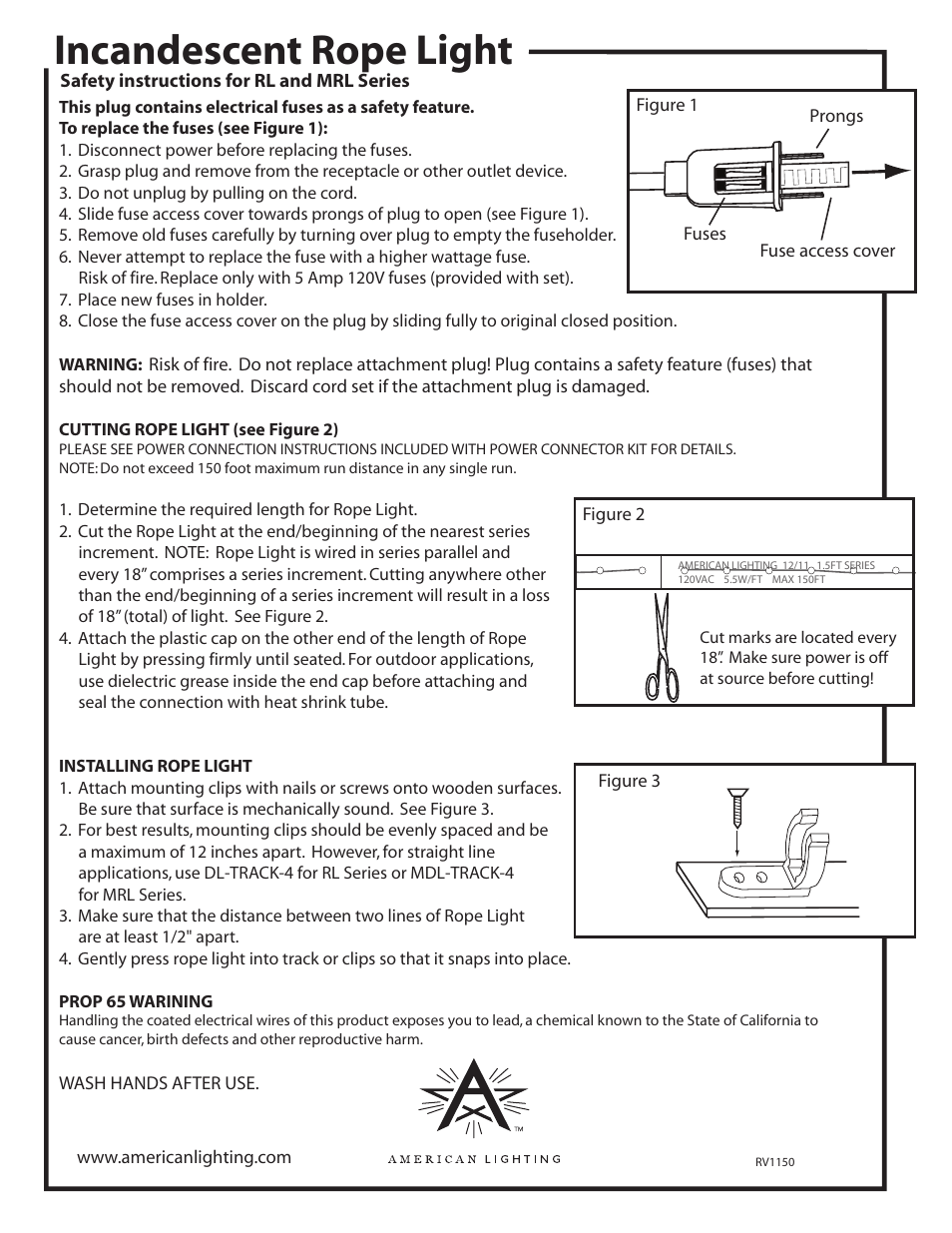 Incandescent rope light | American Lighting MRL Series User Manual | Page 2 / 2