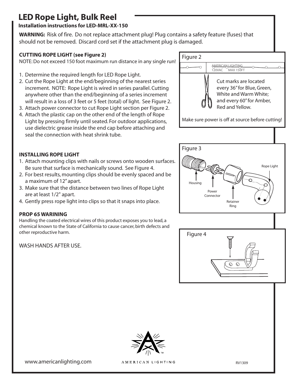 Led rope light, bulk reel | American Lighting LED-MRL-XX-150 User Manual | Page 2 / 2