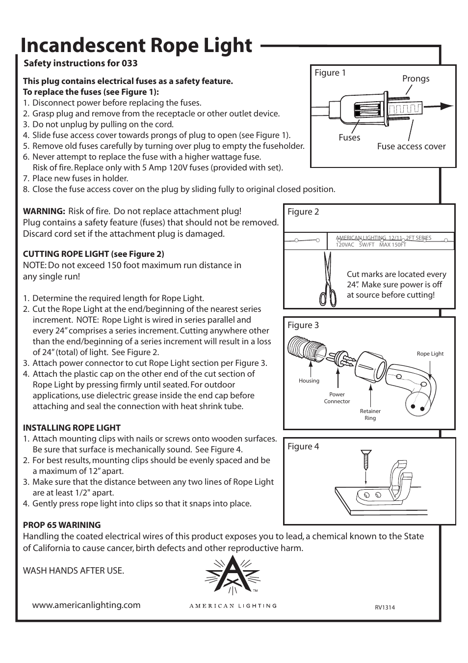 Incandescent rope light | American Lighting 033 Rope Light User Manual | Page 2 / 2