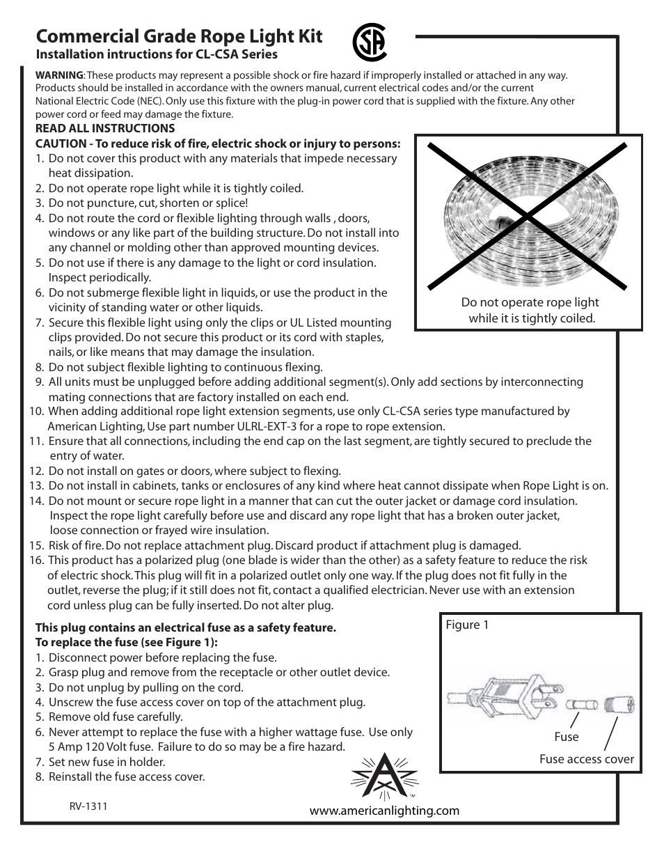 American Lighting CL-CSA Series User Manual | 2 pages