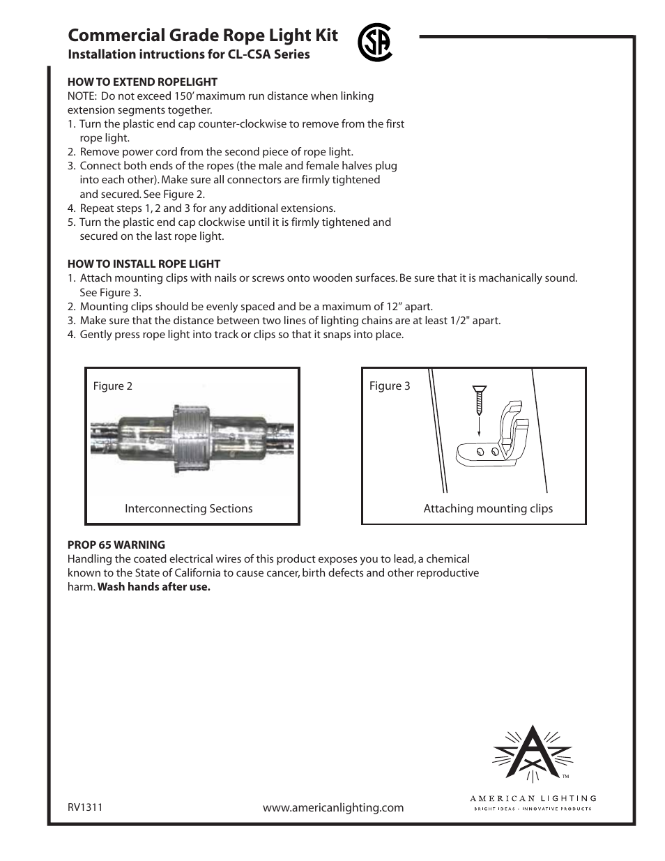 Commercial grade rope light kit | American Lighting CL-CSA Series User Manual | Page 2 / 2