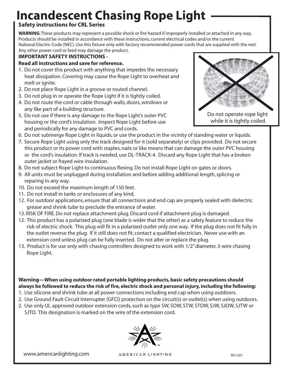 American Lighting CRL Series User Manual | 2 pages