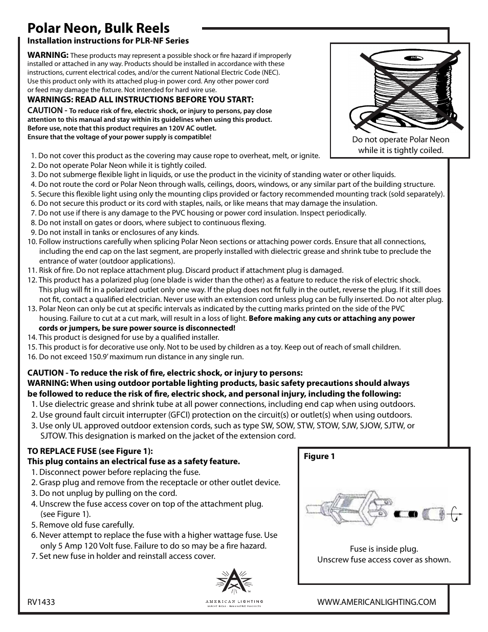 American Lighting PLR-NF Series User Manual | 2 pages