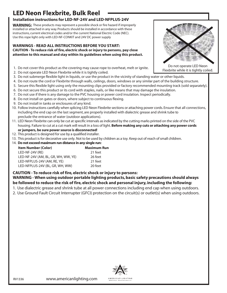 American Lighting LED-NFPLUS-24V User Manual | 2 pages