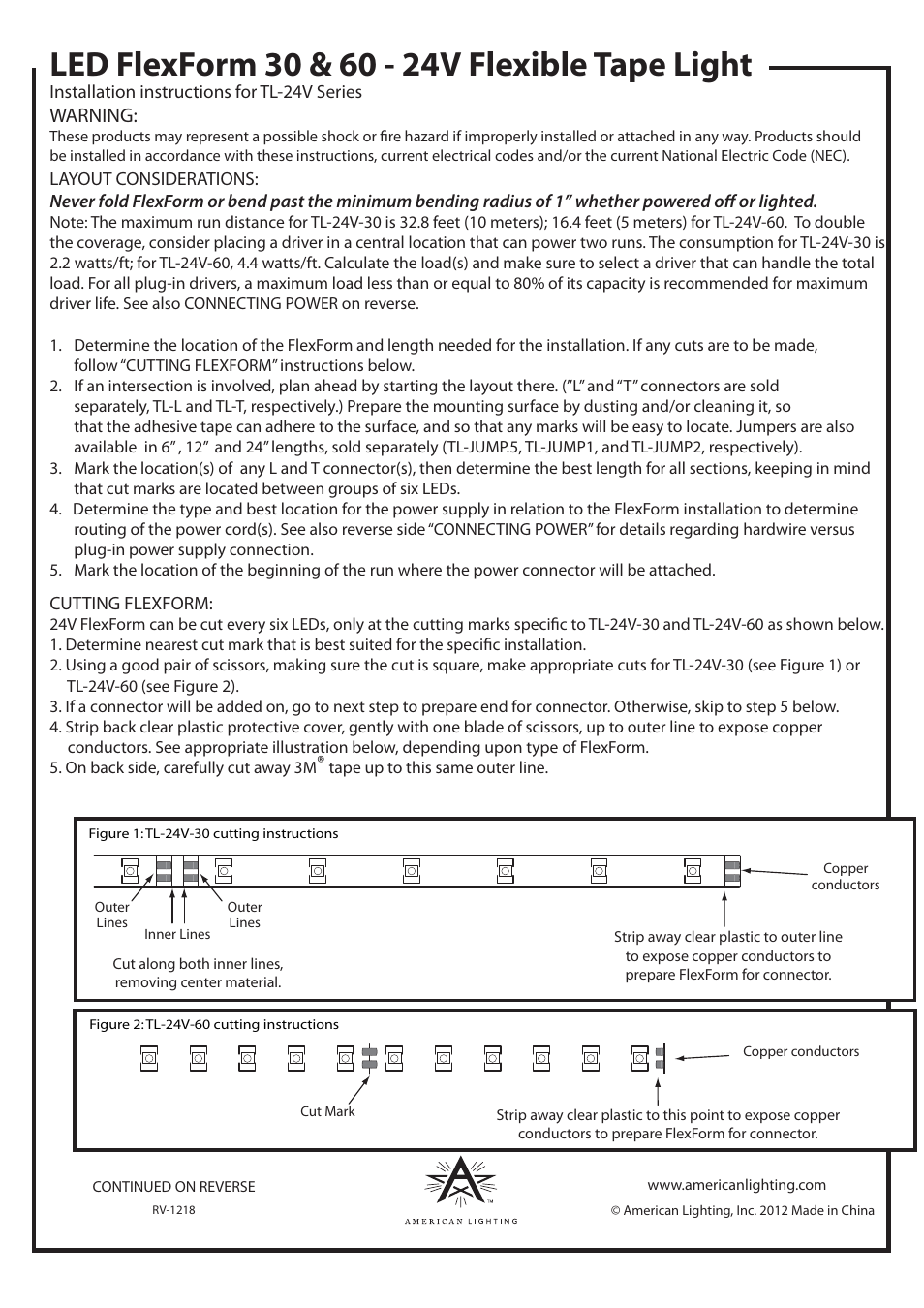 American Lighting TL-24V Series User Manual | 2 pages