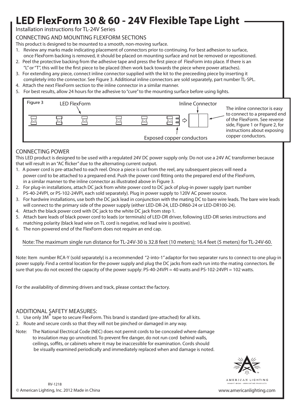 American Lighting TL-24V Series User Manual | Page 2 / 2