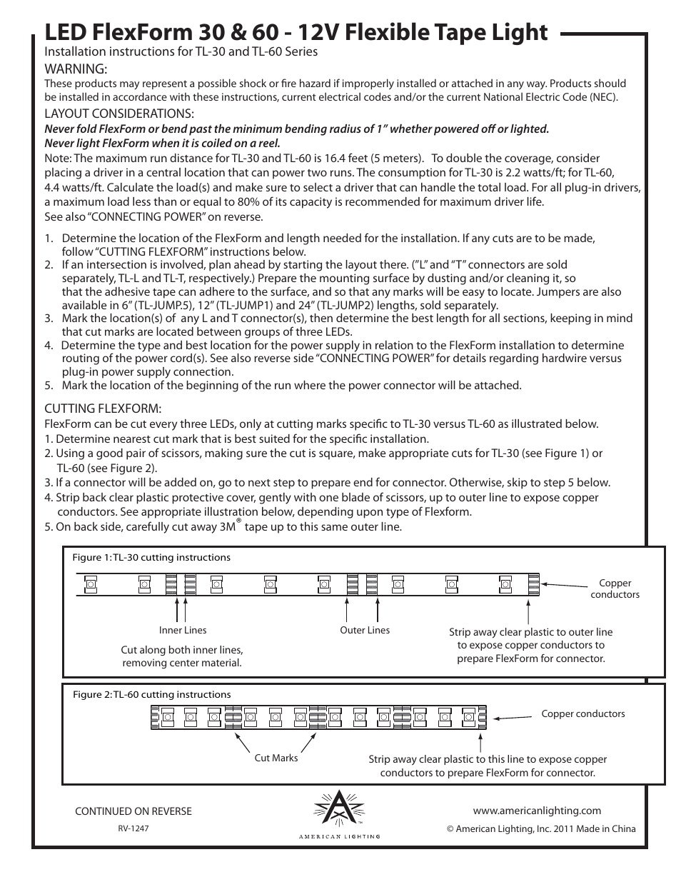 American Lighting TL-60 Series User Manual | 2 pages