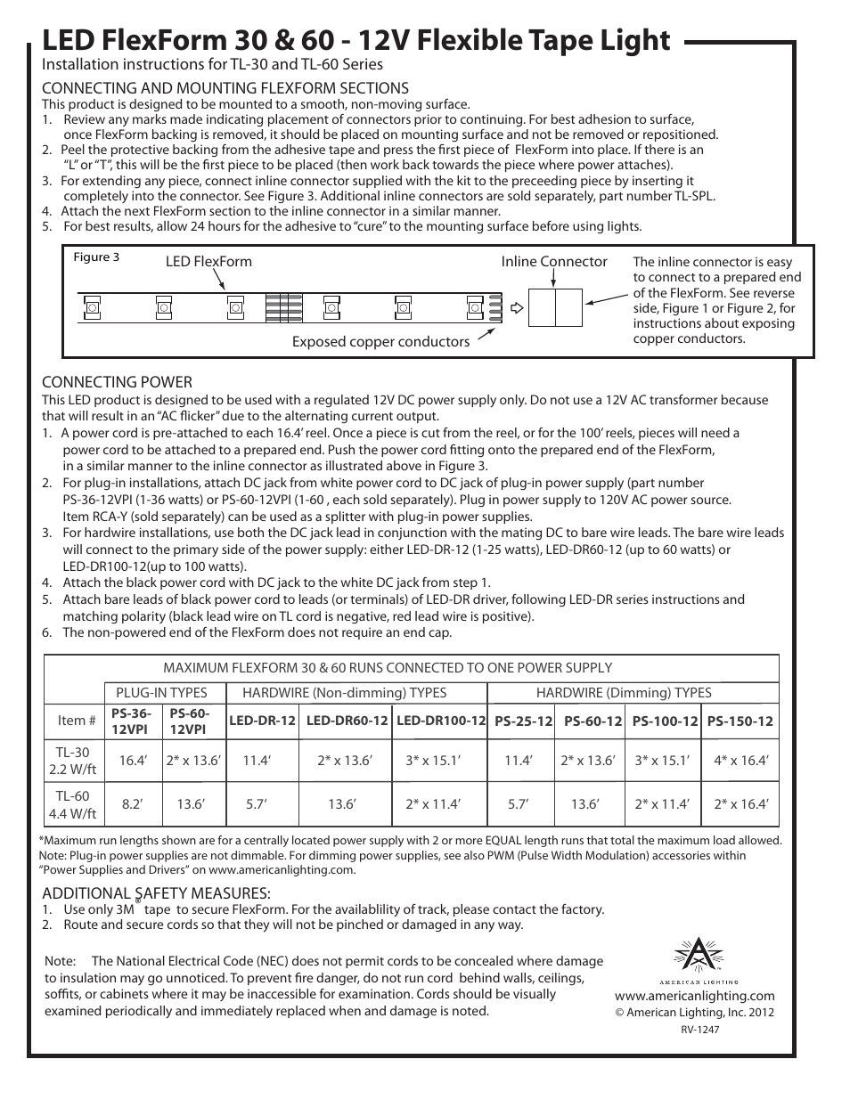 American Lighting TL-60 Series User Manual | Page 2 / 2