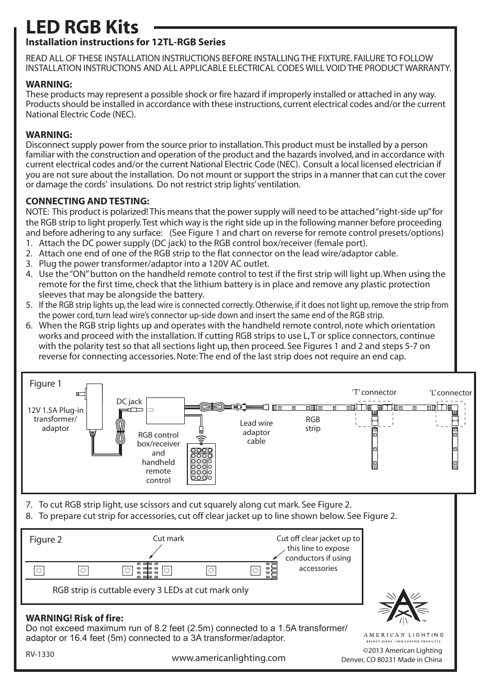 American Lighting 12TL-RGB Series User Manual | 2 pages