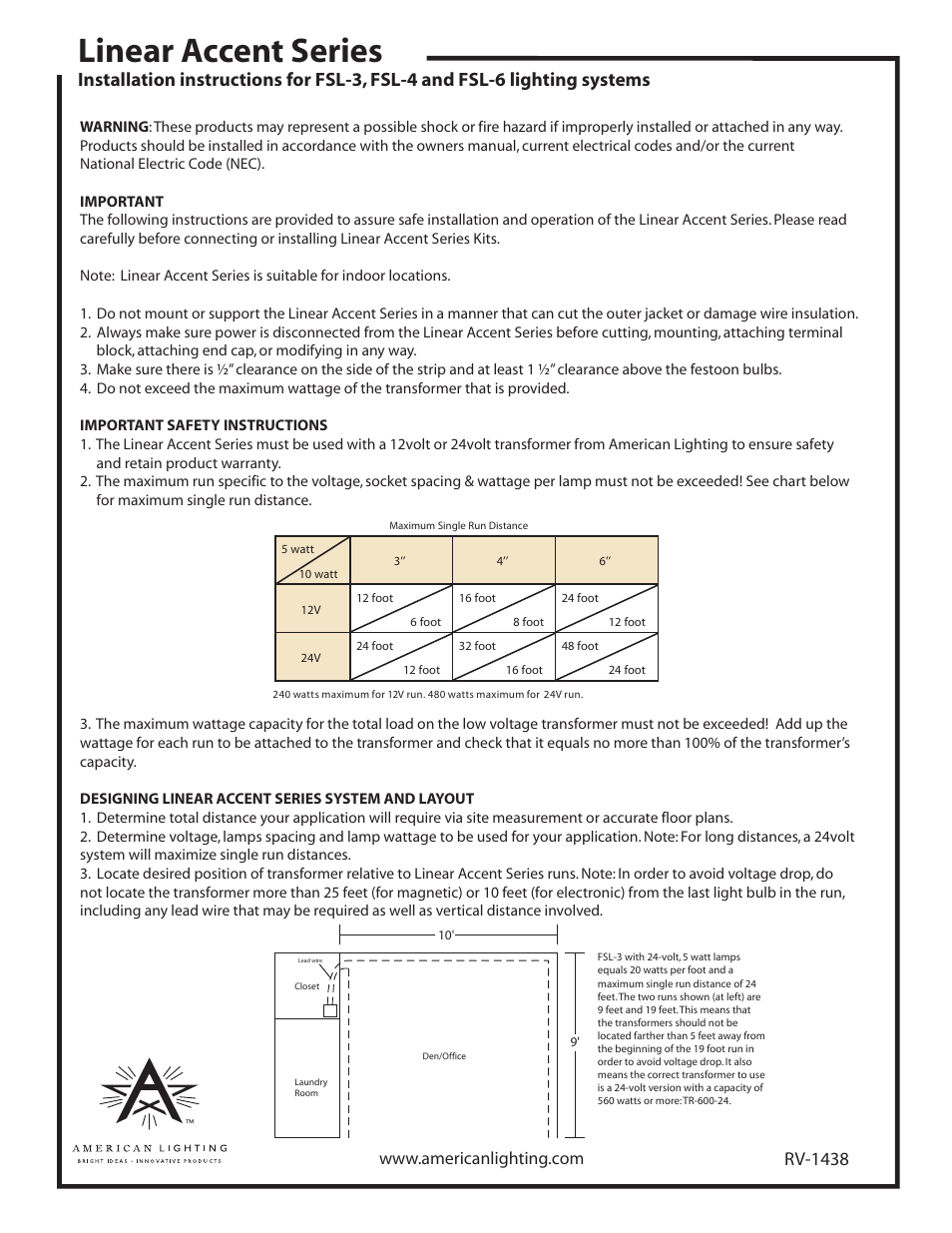 American Lighting FSL-6 User Manual | 2 pages