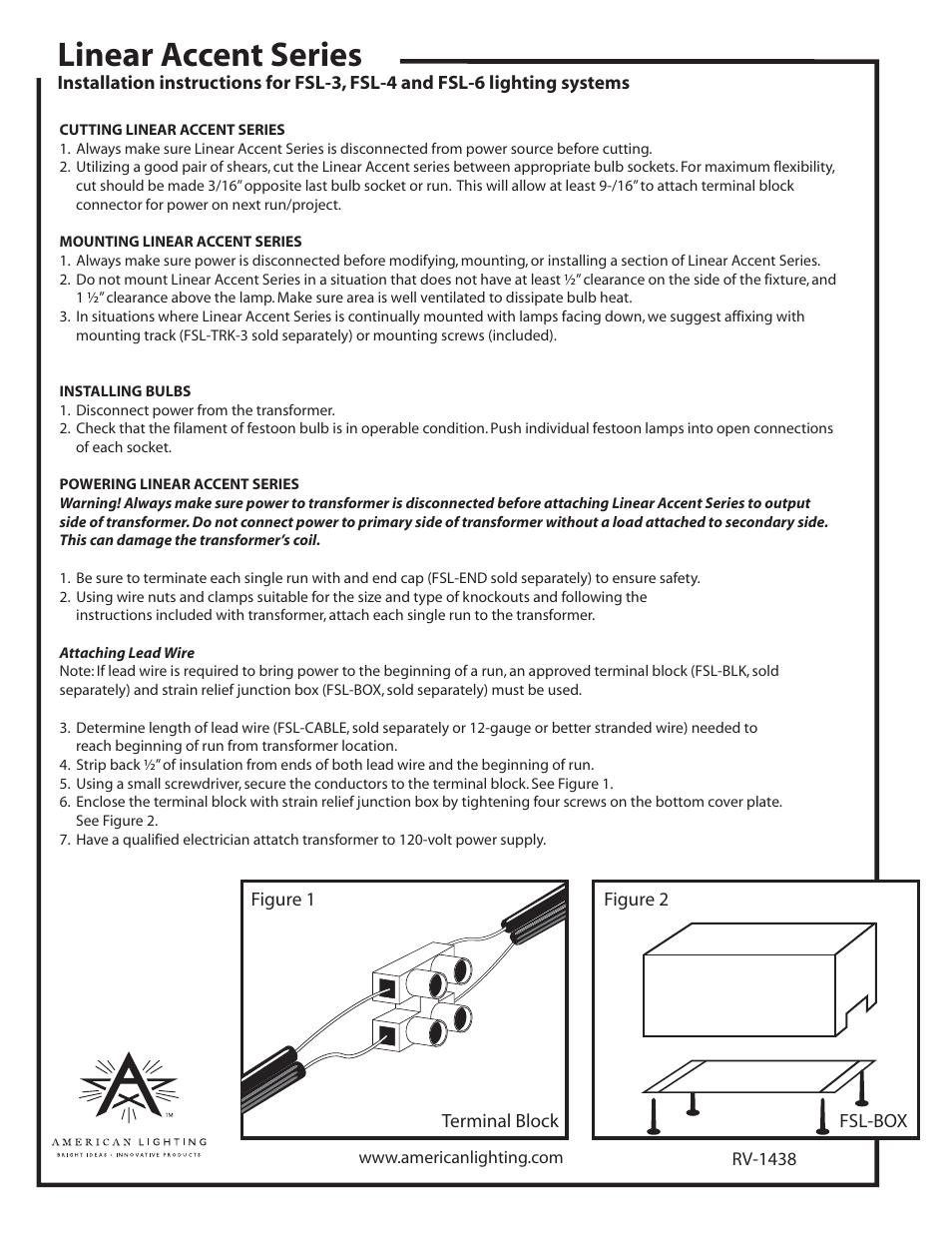 Linear accent series | American Lighting FSL-6 User Manual | Page 2 / 2