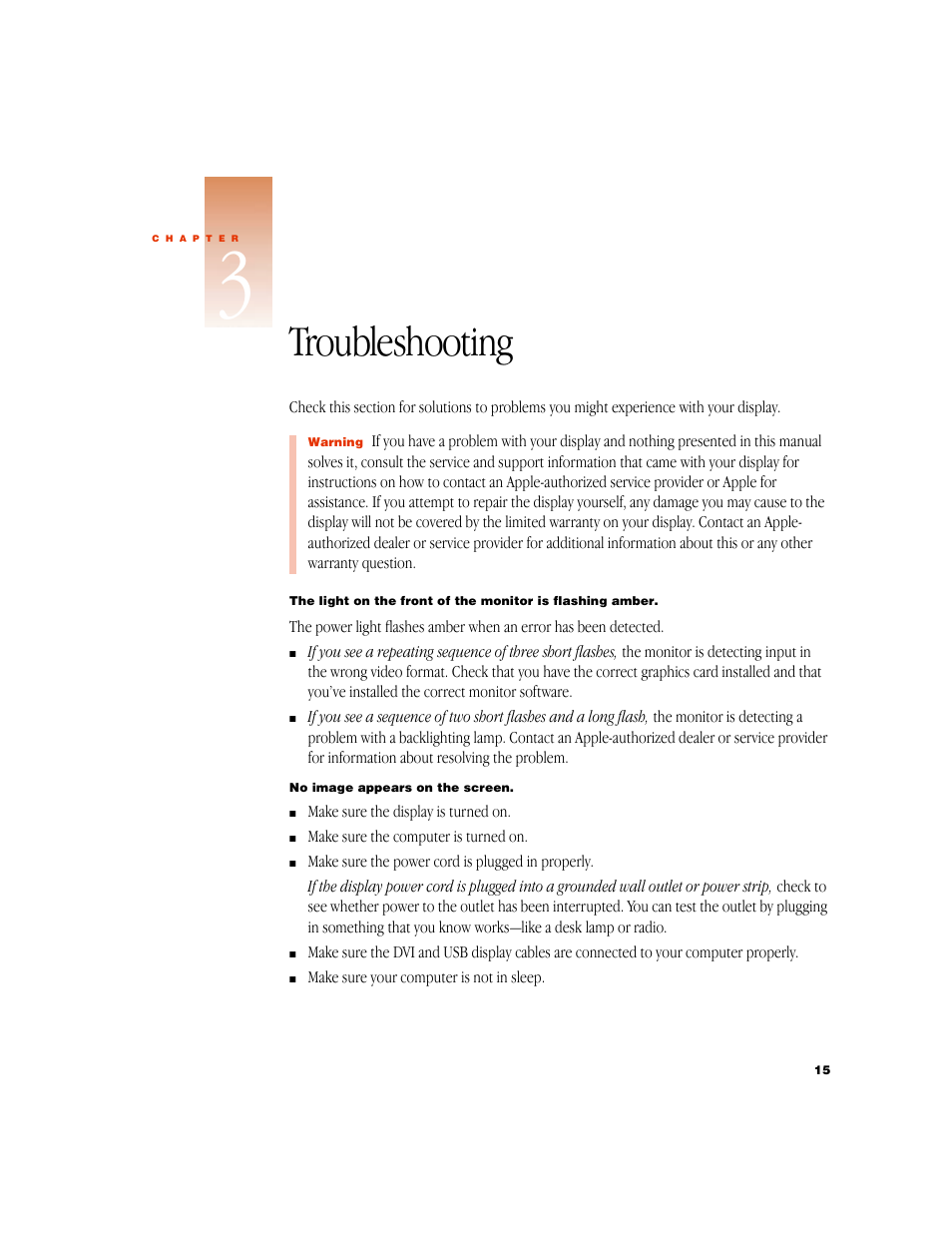 Troubleshooting | Apple Studio Display 15-inch flat panel monitor User Manual | Page 15 / 38
