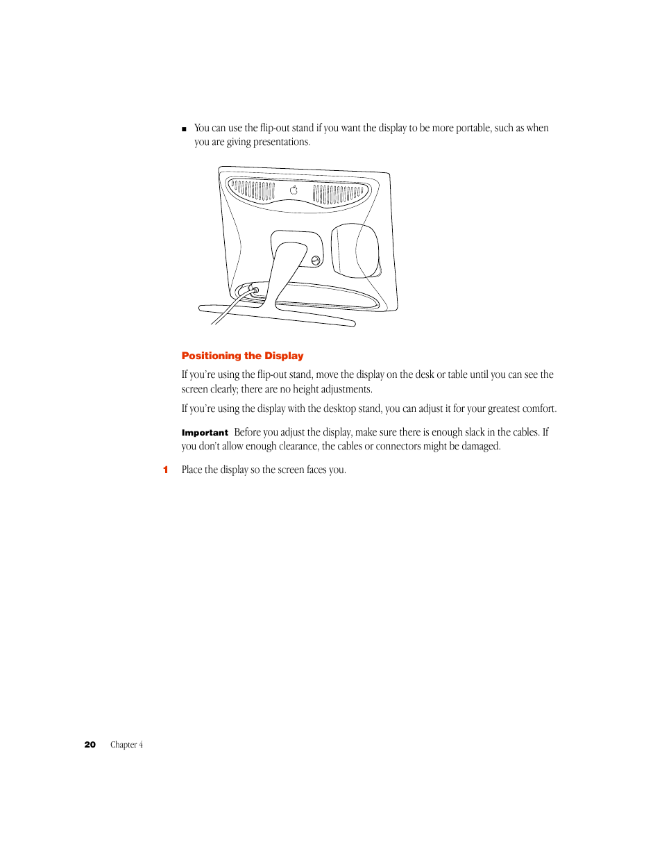 Positioning the display | Apple Studio Display 15-inch flat panel monitor User Manual | Page 20 / 38