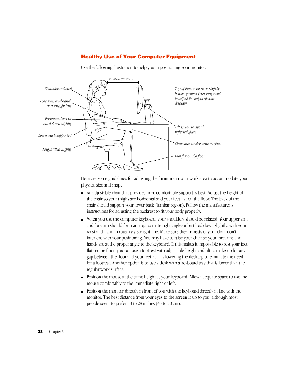 Healthy use of your computer equipment | Apple Studio Display 15-inch flat panel monitor User Manual | Page 28 / 38