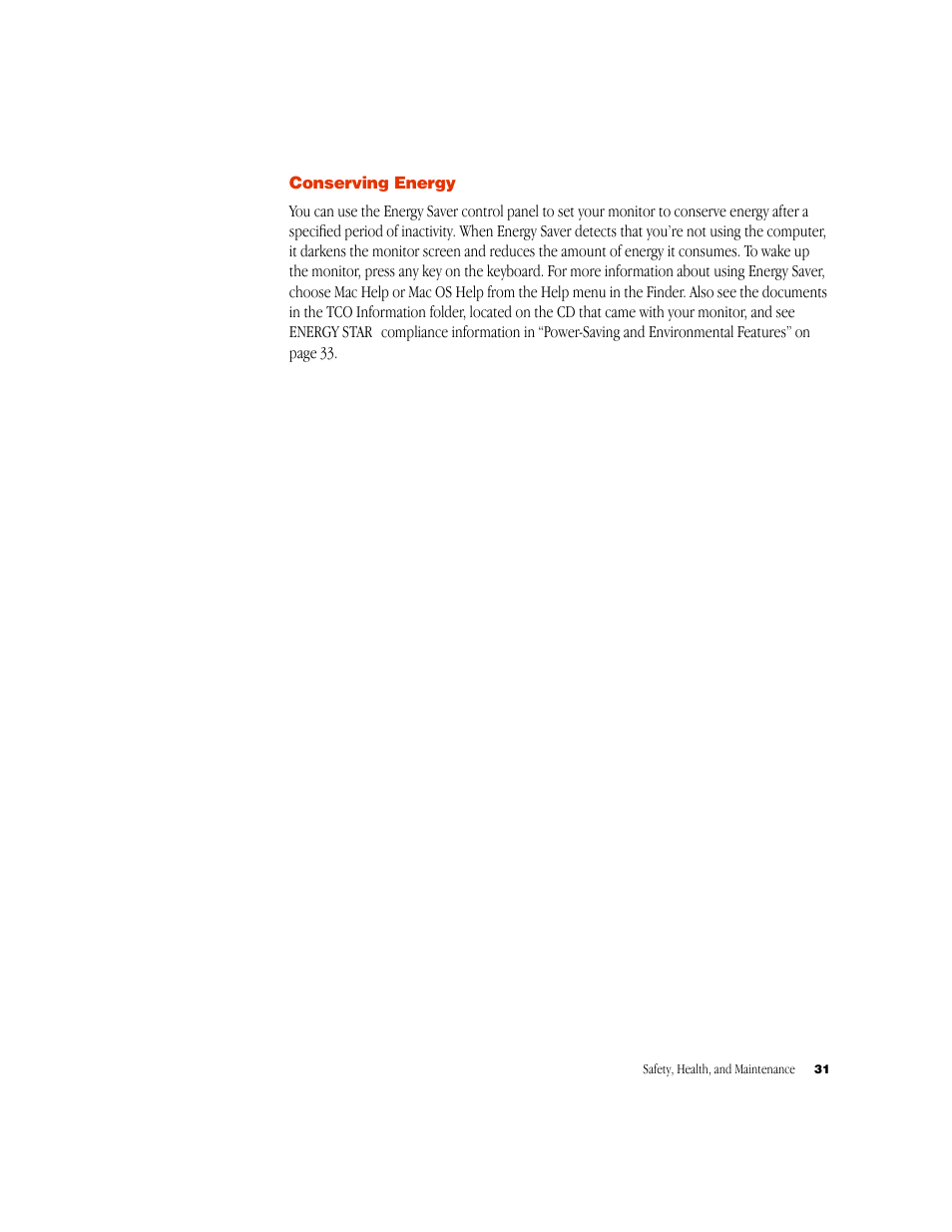 Conserving energy | Apple Studio Display 15-inch flat panel monitor User Manual | Page 31 / 38