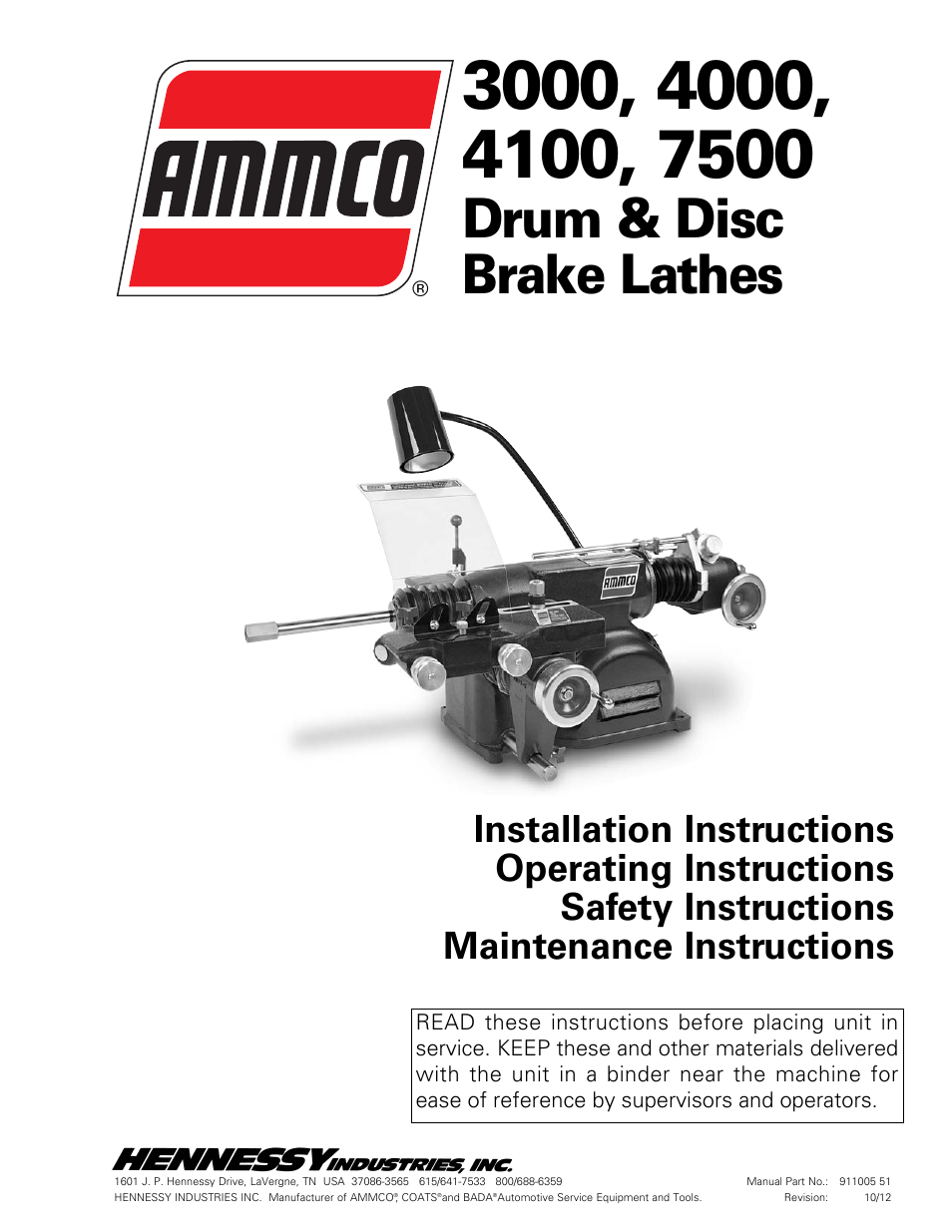 AMMCO 7700 Drum and Disc Brake lathe User Manual | 20 pages