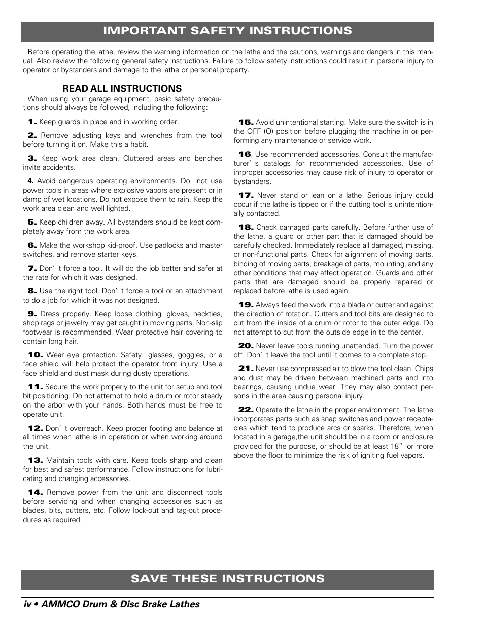 AMMCO 7700 Drum and Disc Brake lathe User Manual | Page 4 / 20