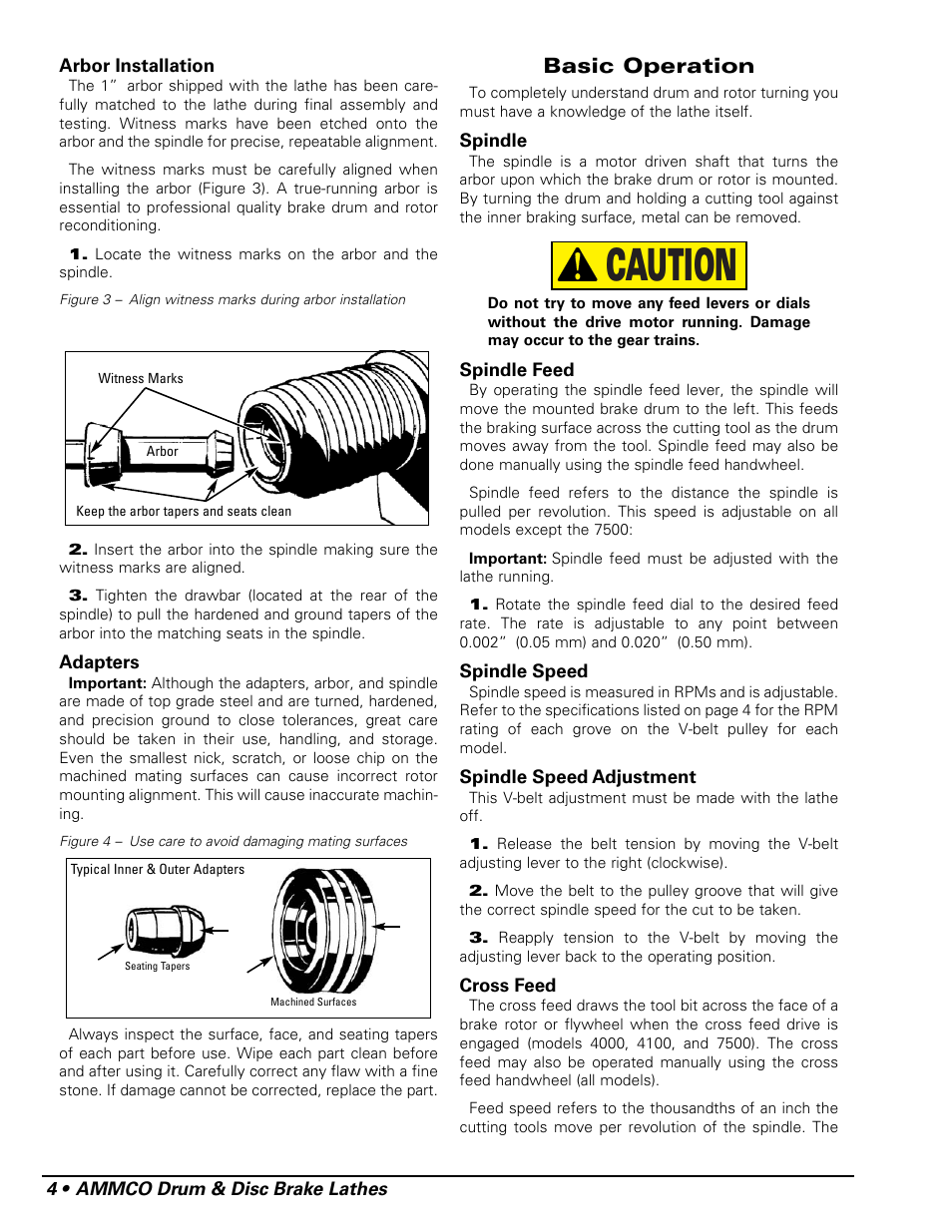 Caution, Basic operation | AMMCO 7700 Drum and Disc Brake lathe User Manual | Page 8 / 20