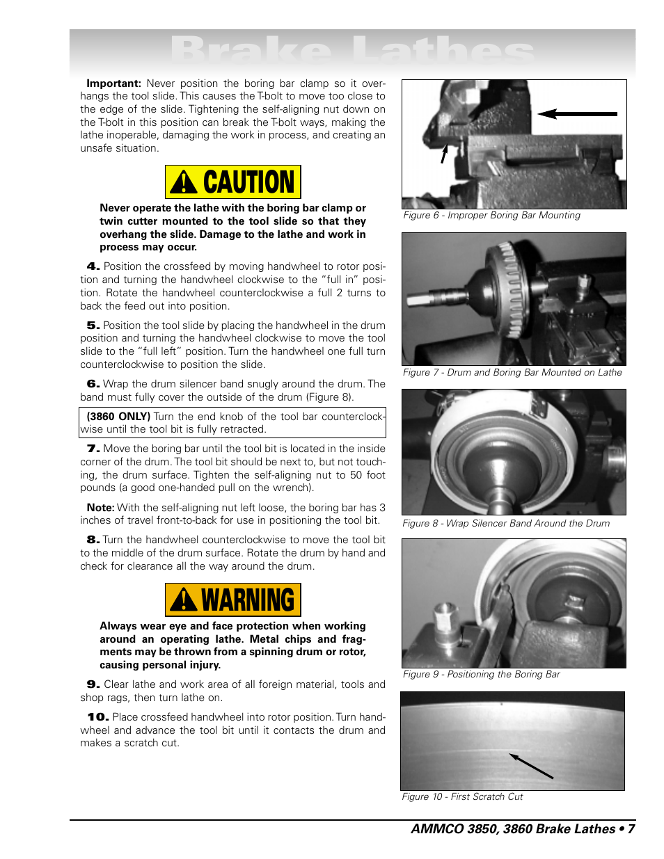 Brake lathes, Warning caution | AMMCO 3860 Drum & Disc Brake Lathe User Manual | Page 13 / 24