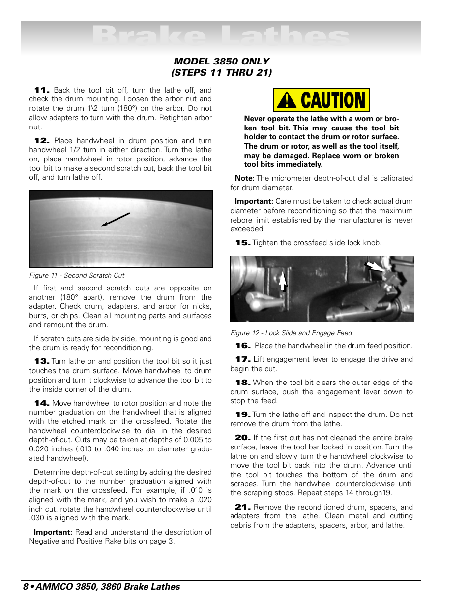 Brake lathes, Caution | AMMCO 3860 Drum & Disc Brake Lathe User Manual | Page 14 / 24