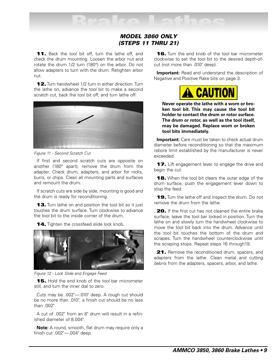 Brake lathes, Caution | AMMCO 3860 Drum & Disc Brake Lathe User Manual | Page 15 / 24