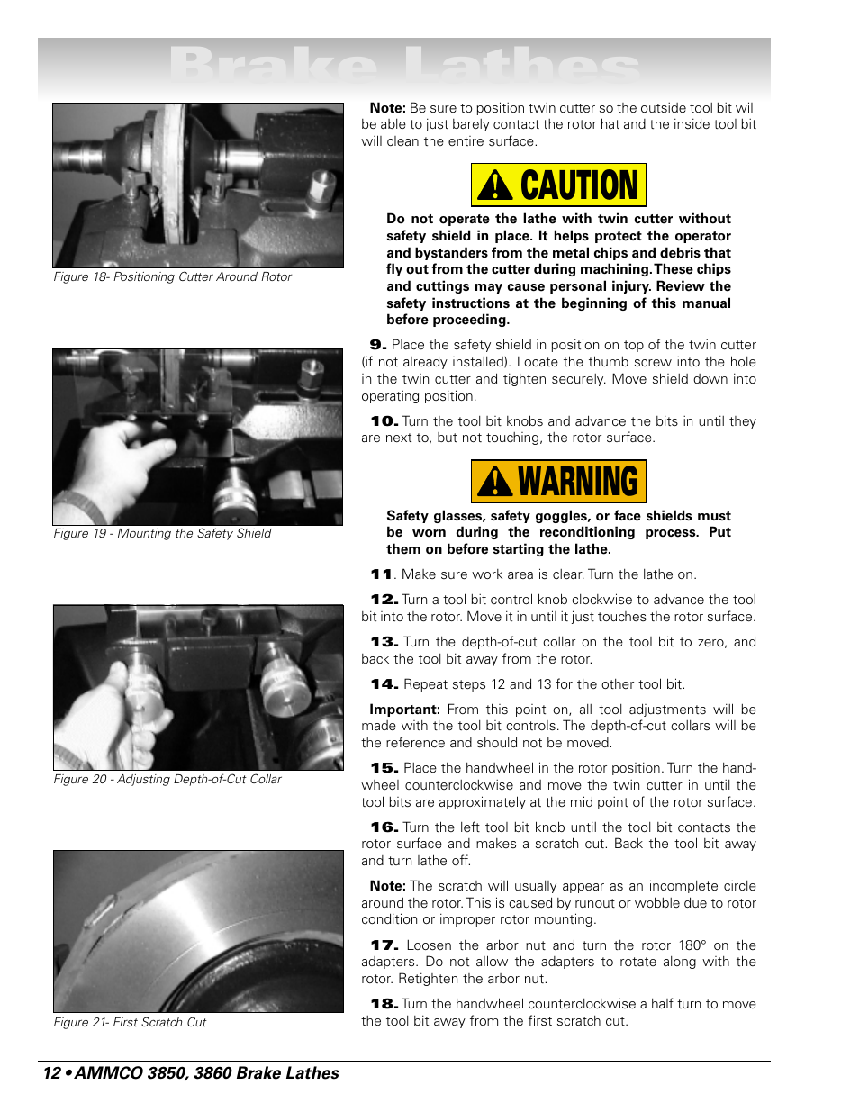 Brake lathes, Warning caution | AMMCO 3860 Drum & Disc Brake Lathe User Manual | Page 18 / 24