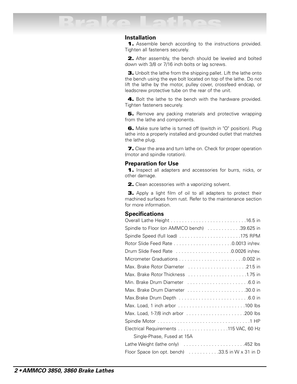 Brake lathes | AMMCO 3860 Drum & Disc Brake Lathe User Manual | Page 8 / 24