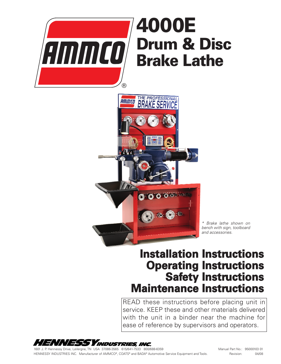 AMMCO 4000E Drum and Disc Brake lathe User Manual | 20 pages