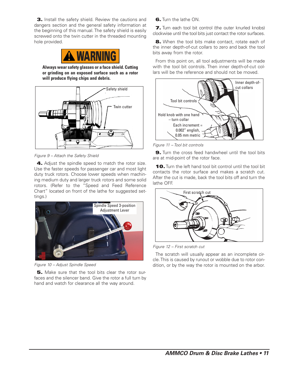 Warning, Ammco drum & disc brake lathes • 11 | AMMCO 4000E Drum and Disc Brake lathe User Manual | Page 13 / 20