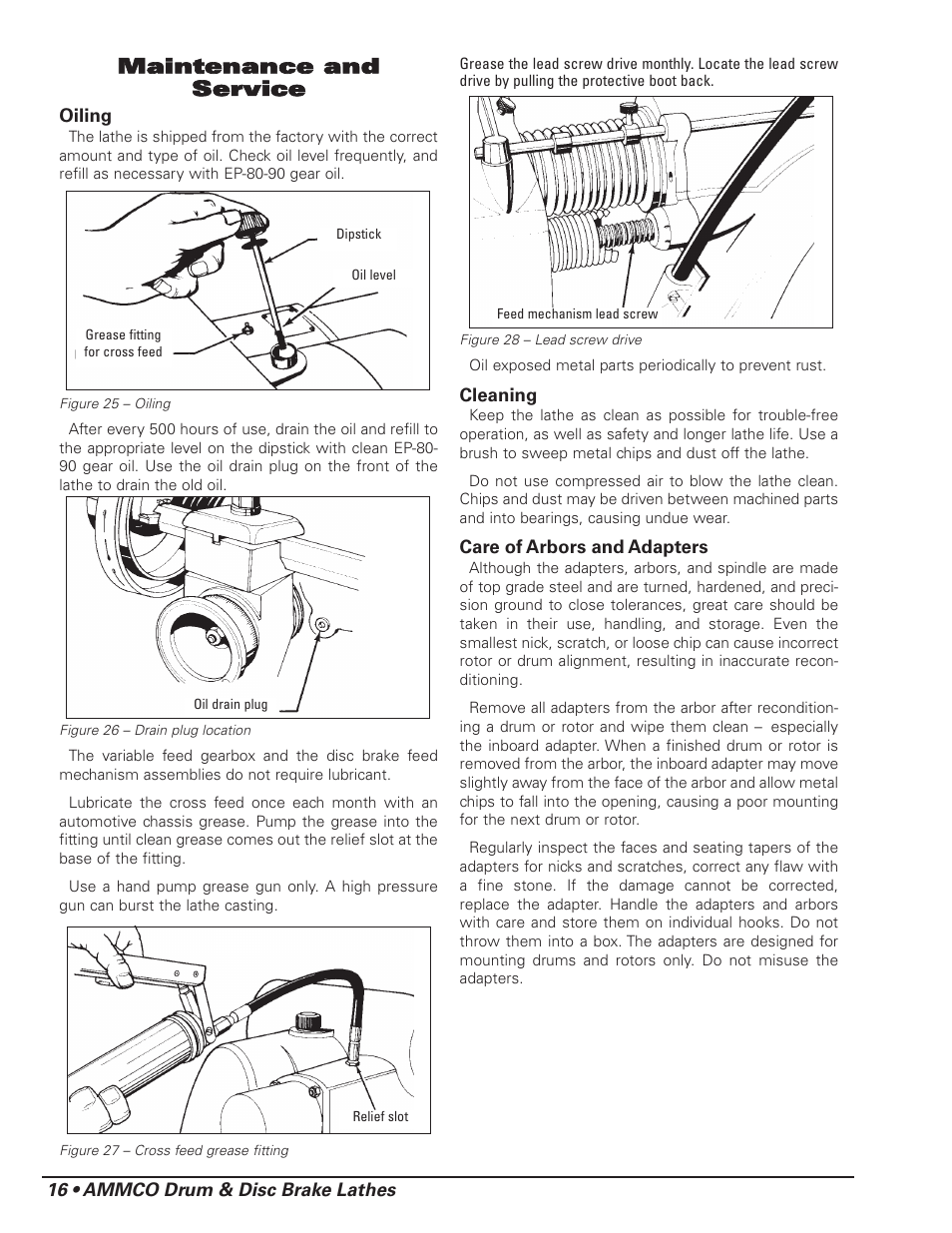 Maintenance and service, 16 • ammco drum & disc brake lathes | AMMCO 4000E Drum and Disc Brake lathe User Manual | Page 18 / 20