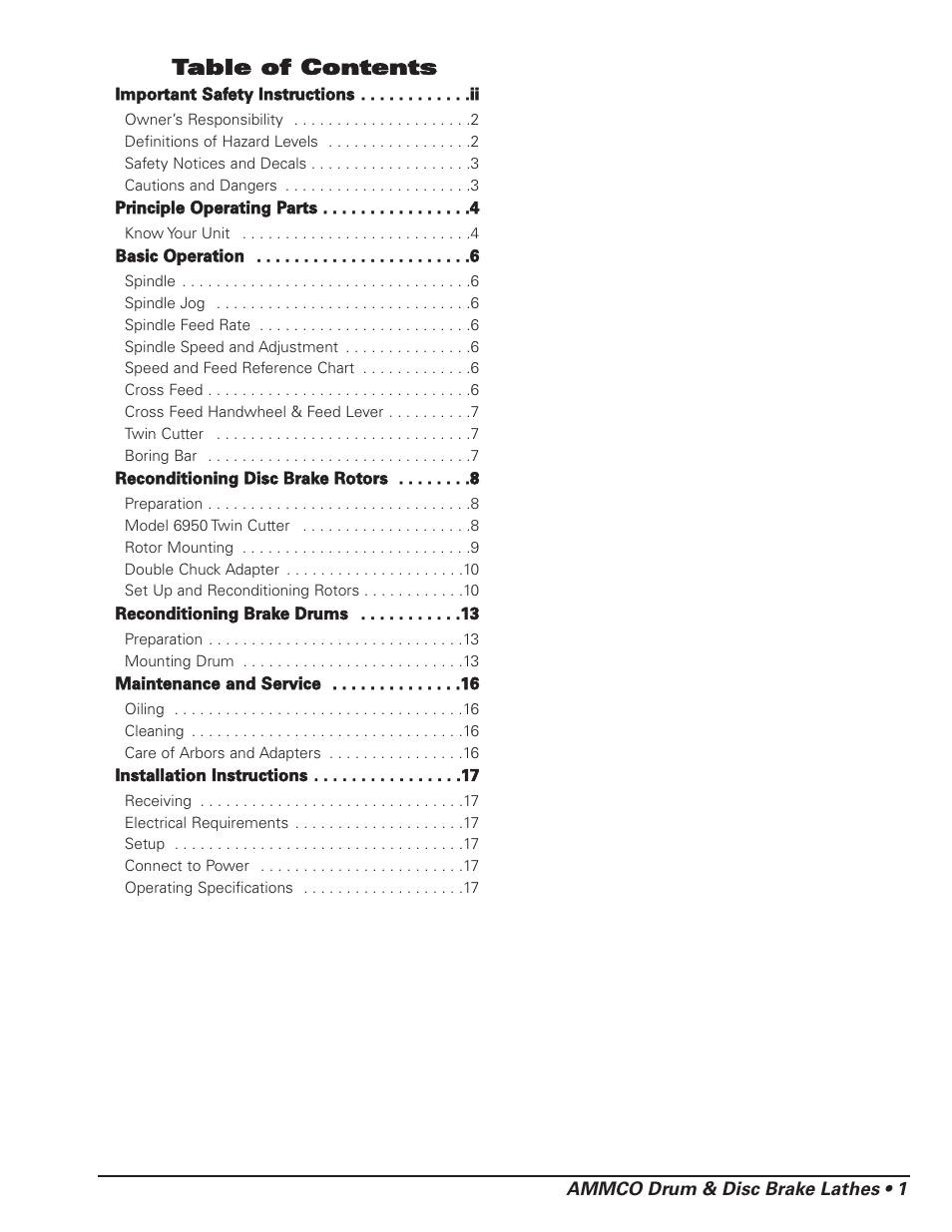 AMMCO 4000E Drum and Disc Brake lathe User Manual | Page 3 / 20