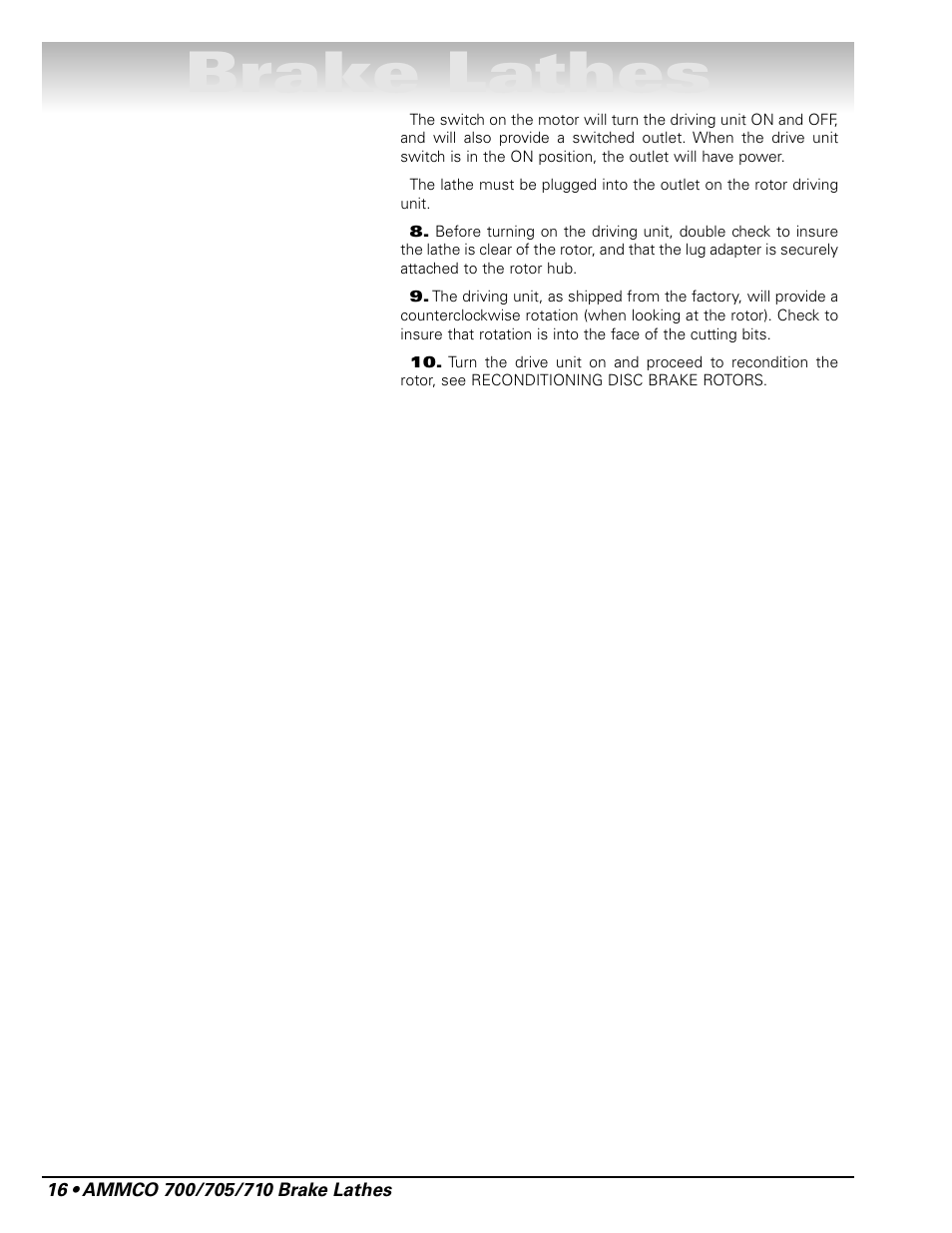 Brake lathes | AMMCO 700 Vehicle Brake Lathe User Manual | Page 22 / 24