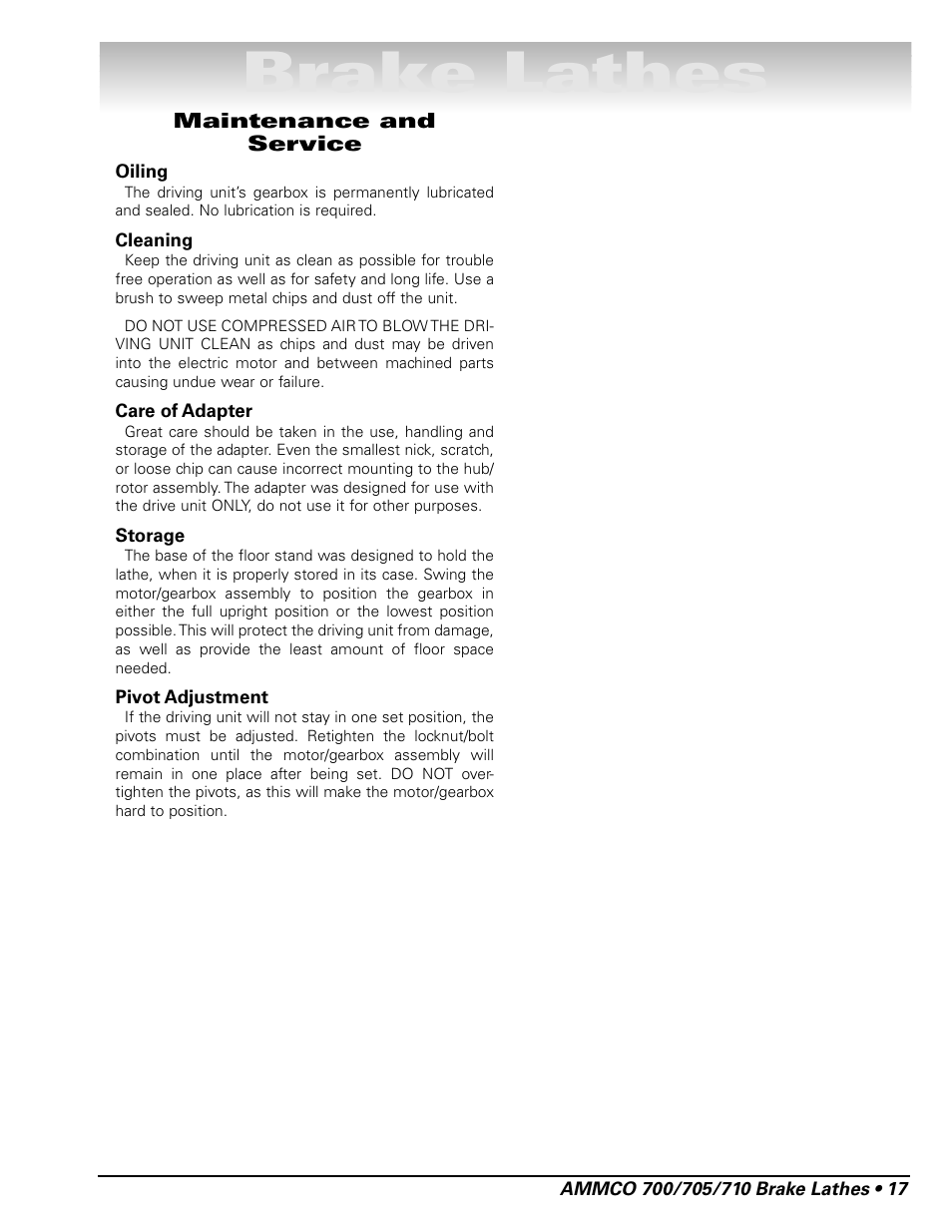 Brake lathes | AMMCO 700 Vehicle Brake Lathe User Manual | Page 23 / 24