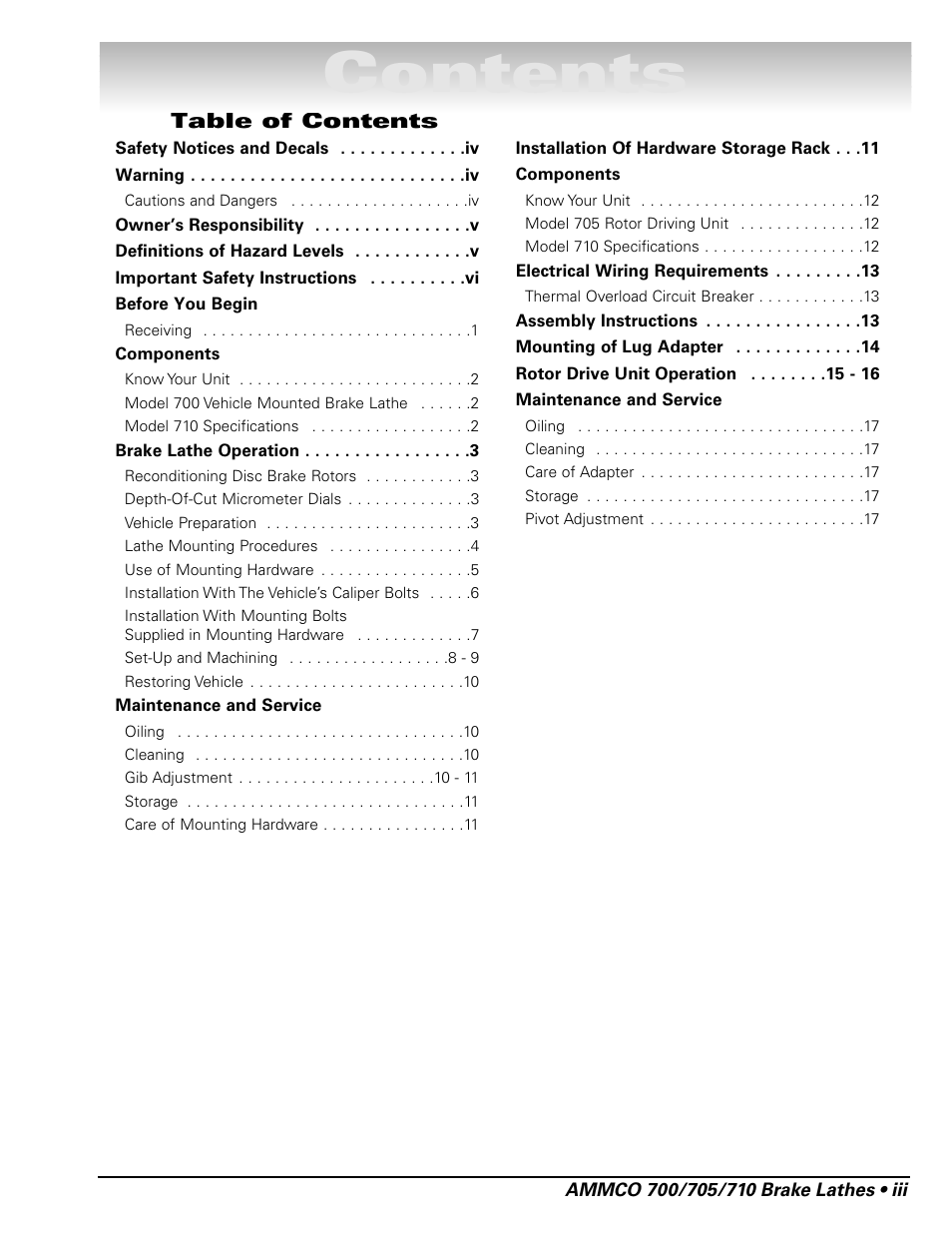 AMMCO 700 Vehicle Brake Lathe User Manual | Page 3 / 24