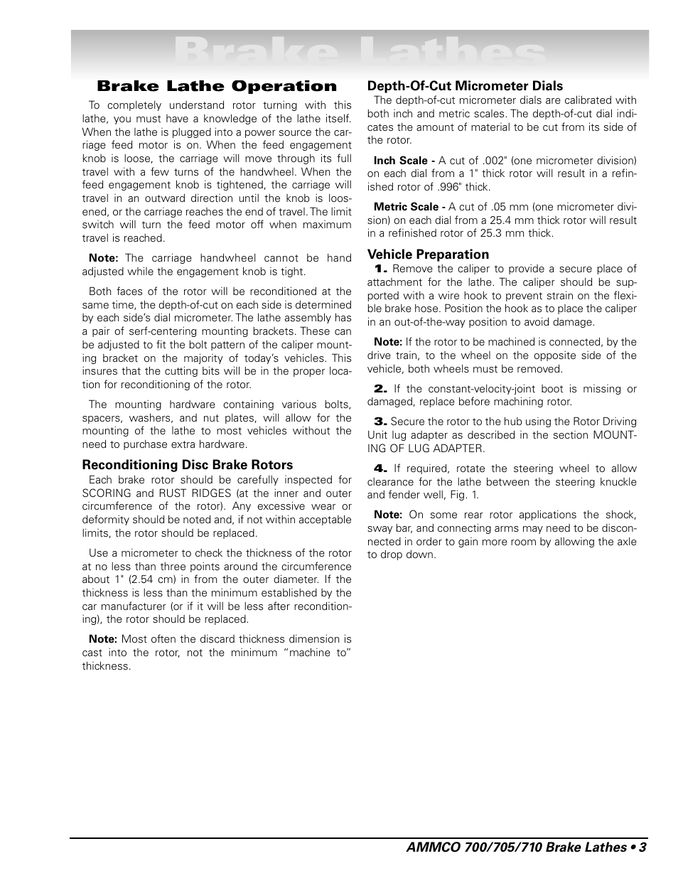 Brake lathes, Brake lathe operation | AMMCO 700 Vehicle Brake Lathe User Manual | Page 9 / 24