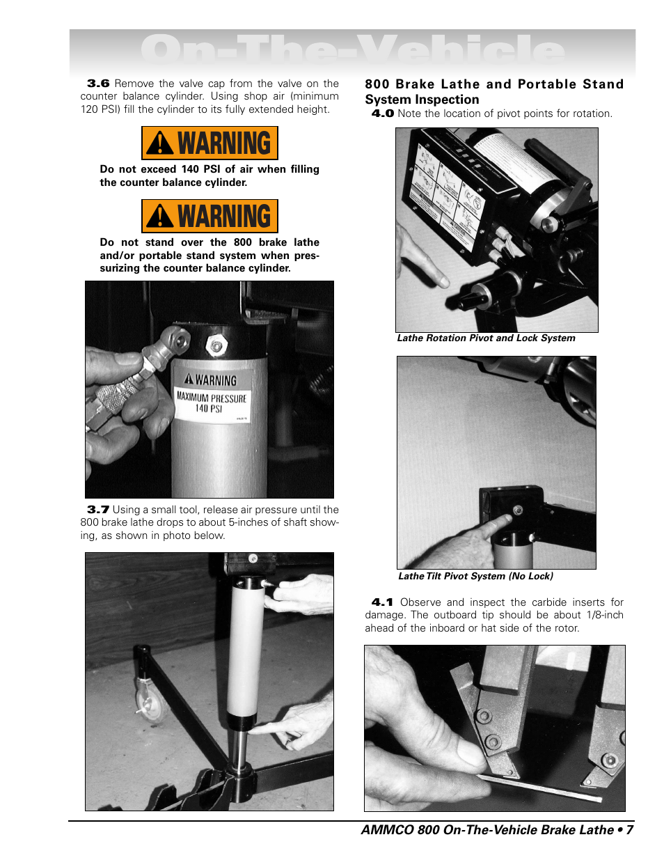 Oon n- -t th he e- -v ve eh hiic clle e, Warning | AMMCO 800 On-The-Vehicle Brake Lathe User Manual | Page 13 / 28