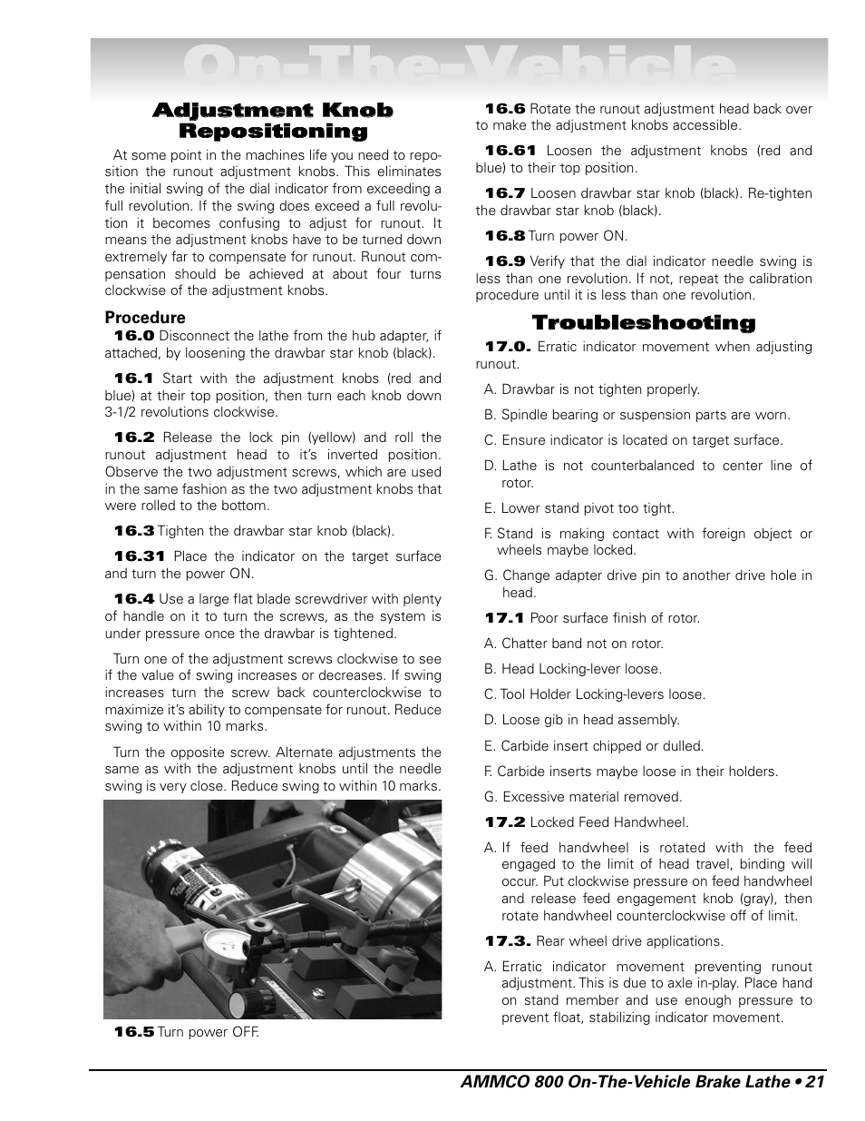 Oon n- -t th he e- -v ve eh hiic clle e | AMMCO 800 On-The-Vehicle Brake Lathe User Manual | Page 27 / 28