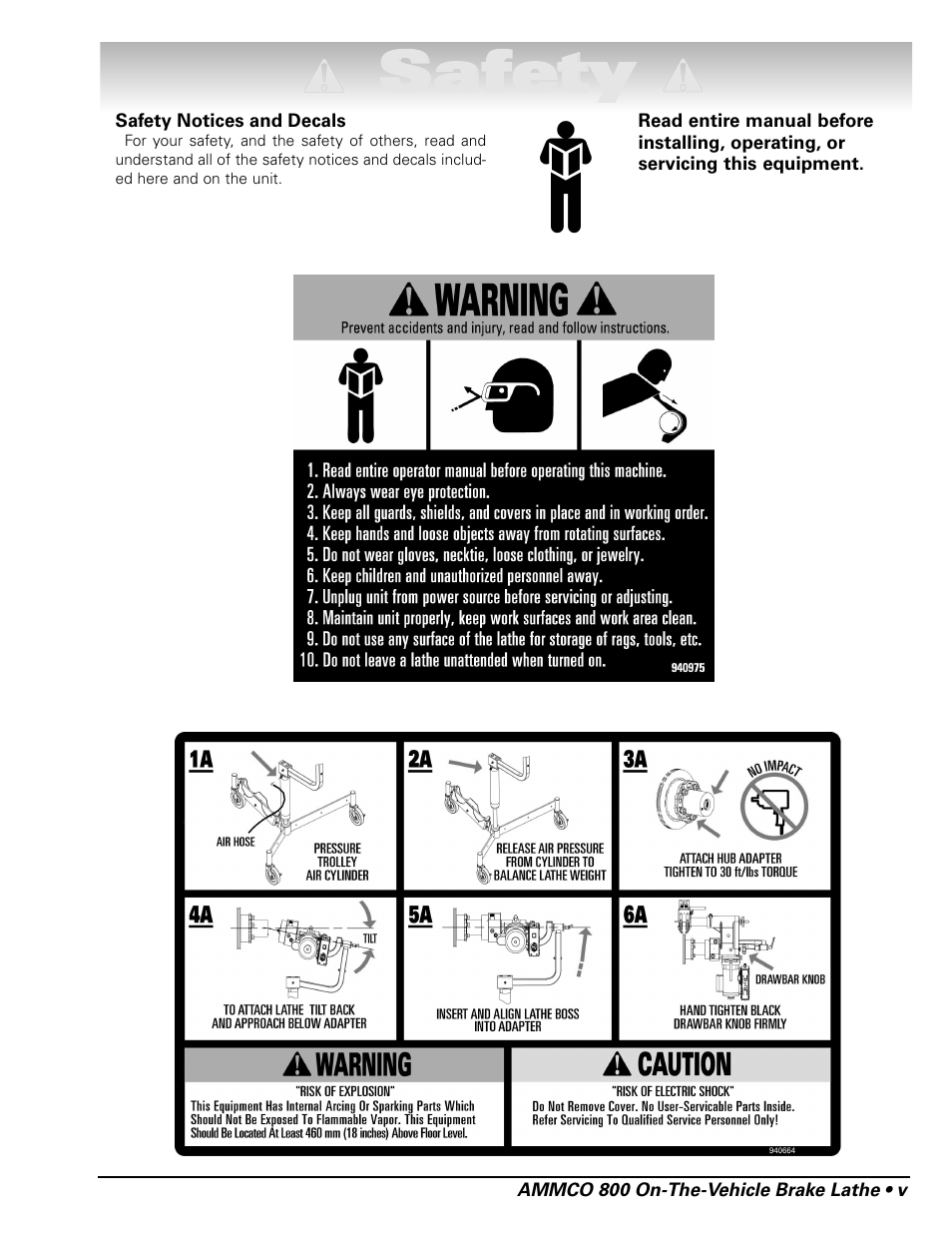 Ssa af fe et ty y | AMMCO 800 On-The-Vehicle Brake Lathe User Manual | Page 5 / 28