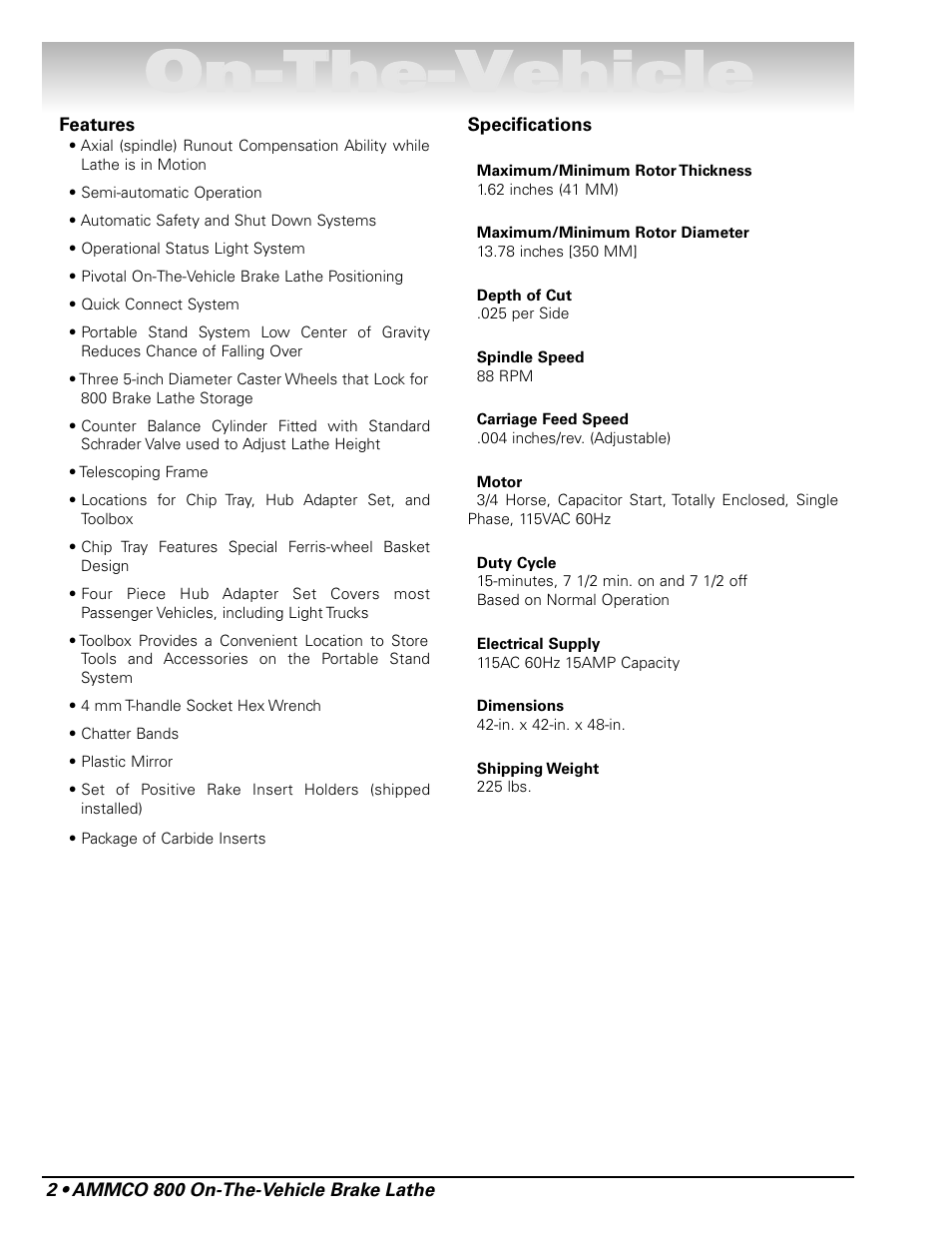 Oon n- -t th he e- -v ve eh hiic clle e | AMMCO 800 On-The-Vehicle Brake Lathe User Manual | Page 8 / 28