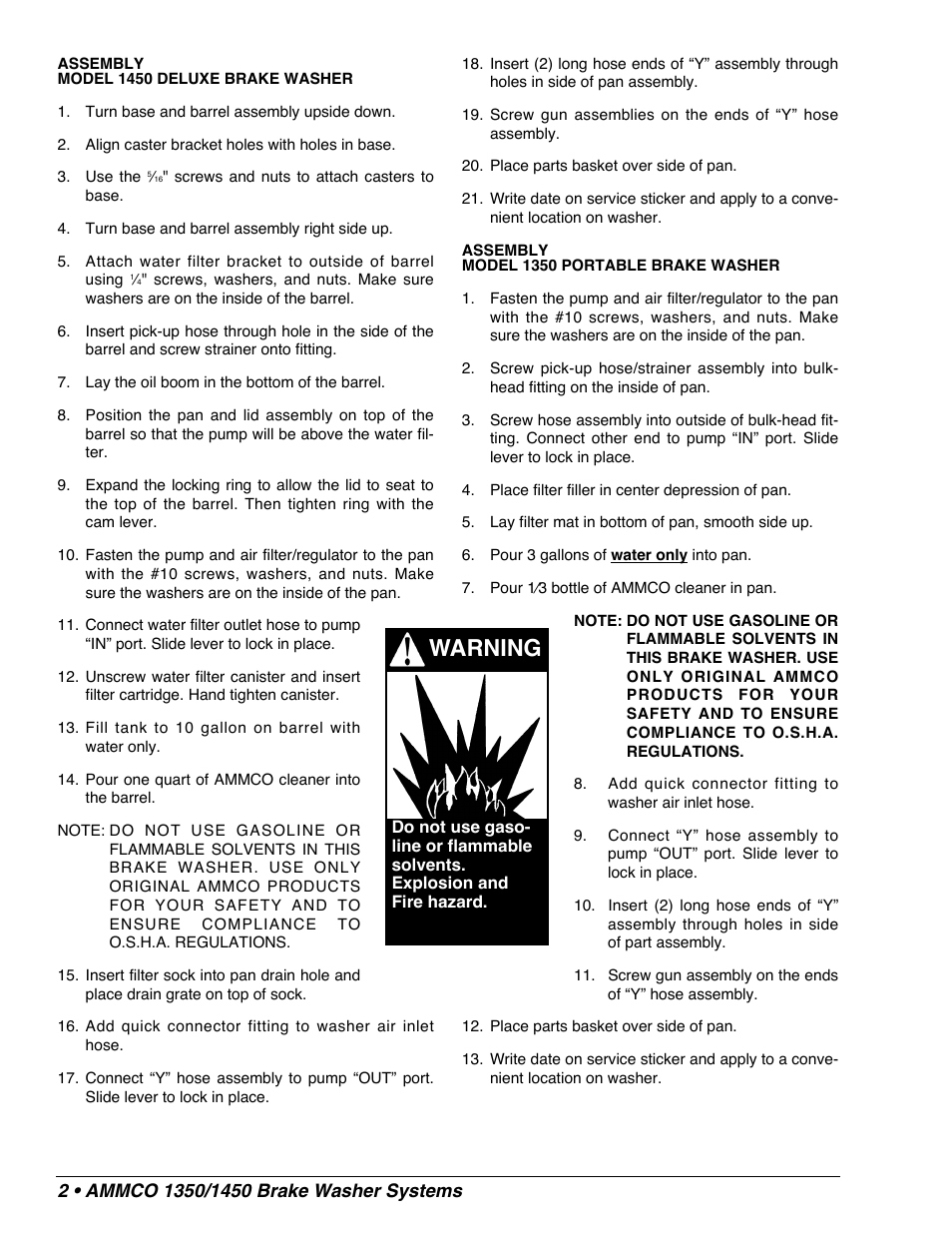 Warning | AMMCO 1350 Brake Washer Systems User Manual | Page 4 / 12